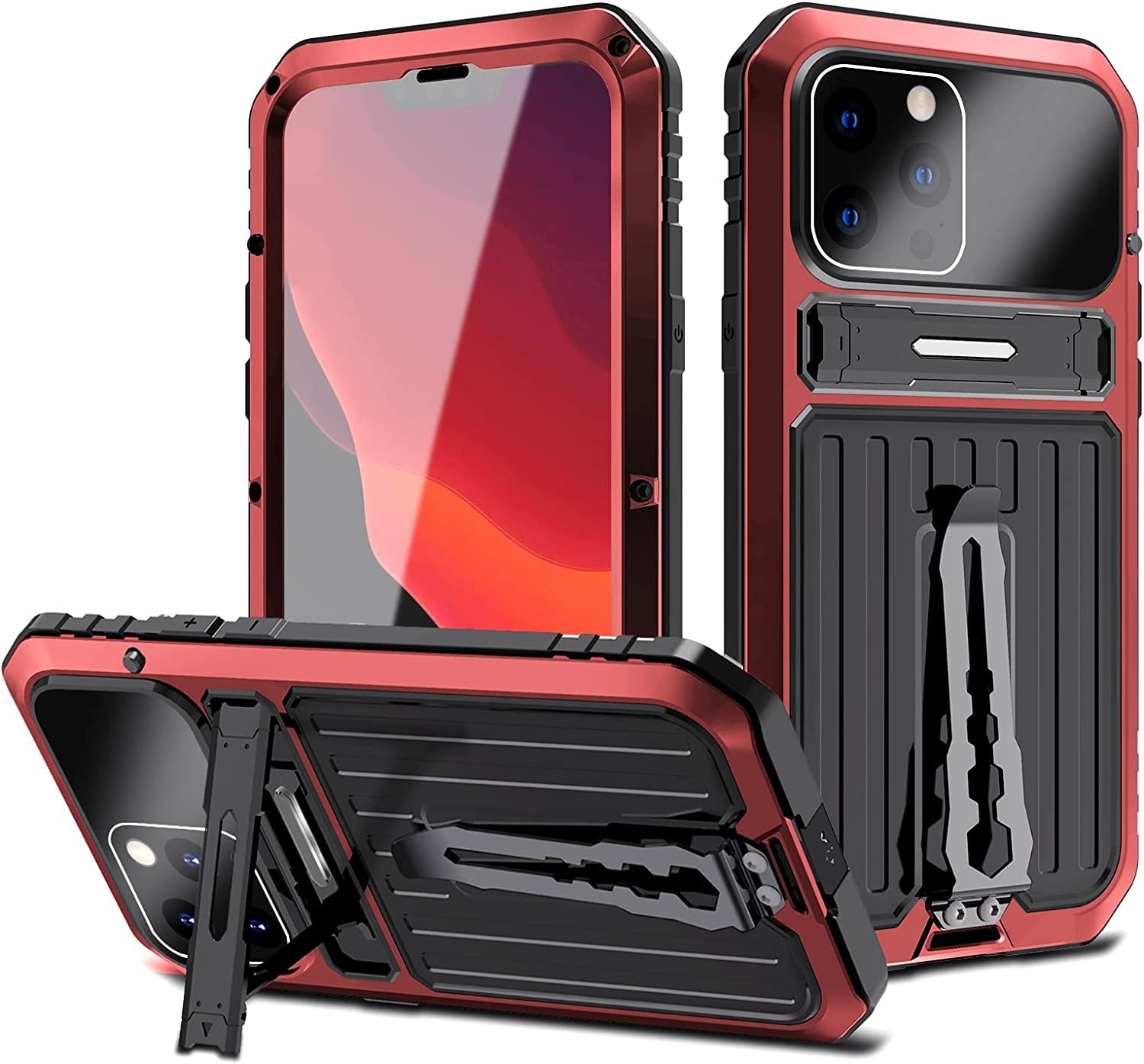 Coque iPhone 13 Pro rouge de qualité militaire robuste avec béquille premium - 7