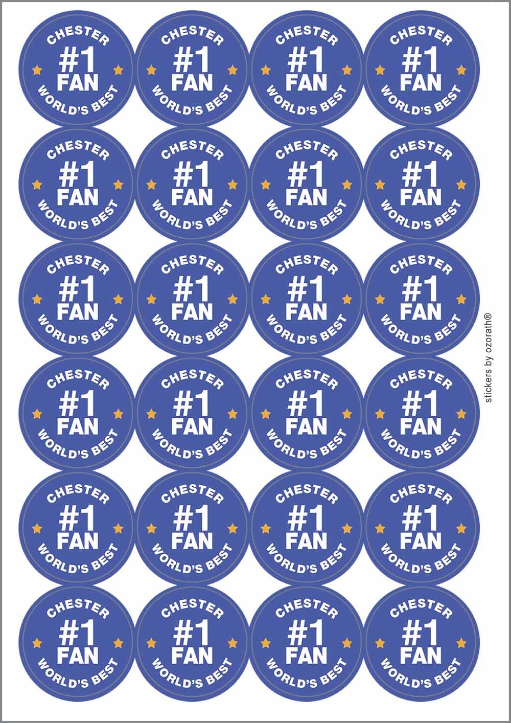 Chester #1 Fan Circular Matt Paper Stickers A4 Sheet of 24 (Each Sticker is 45mm Diameter)