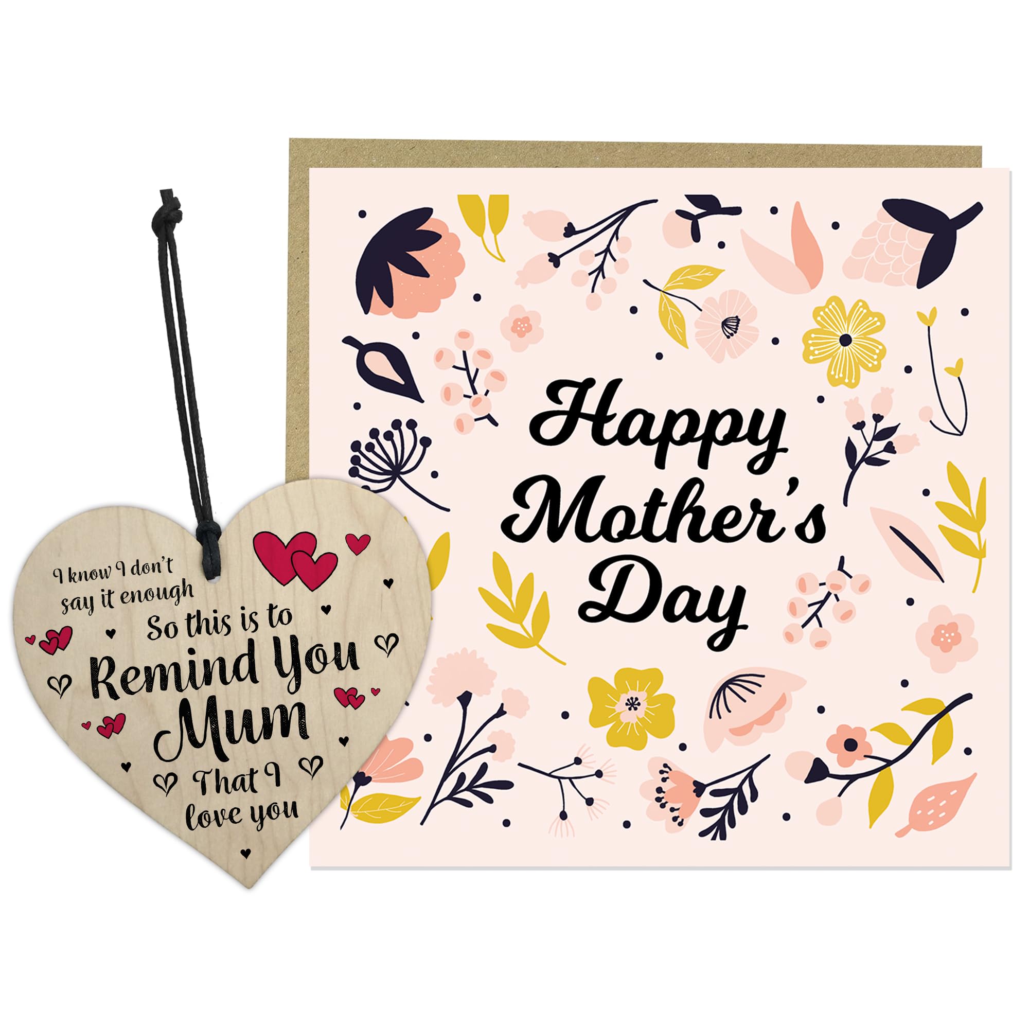 RED OCEAN Mothers Day Mum Card and Wooden Heart, Happy Mother's Day Card, Mum Gifts From Daughter Son, Mother's Gifts, Gift Set For Mothers