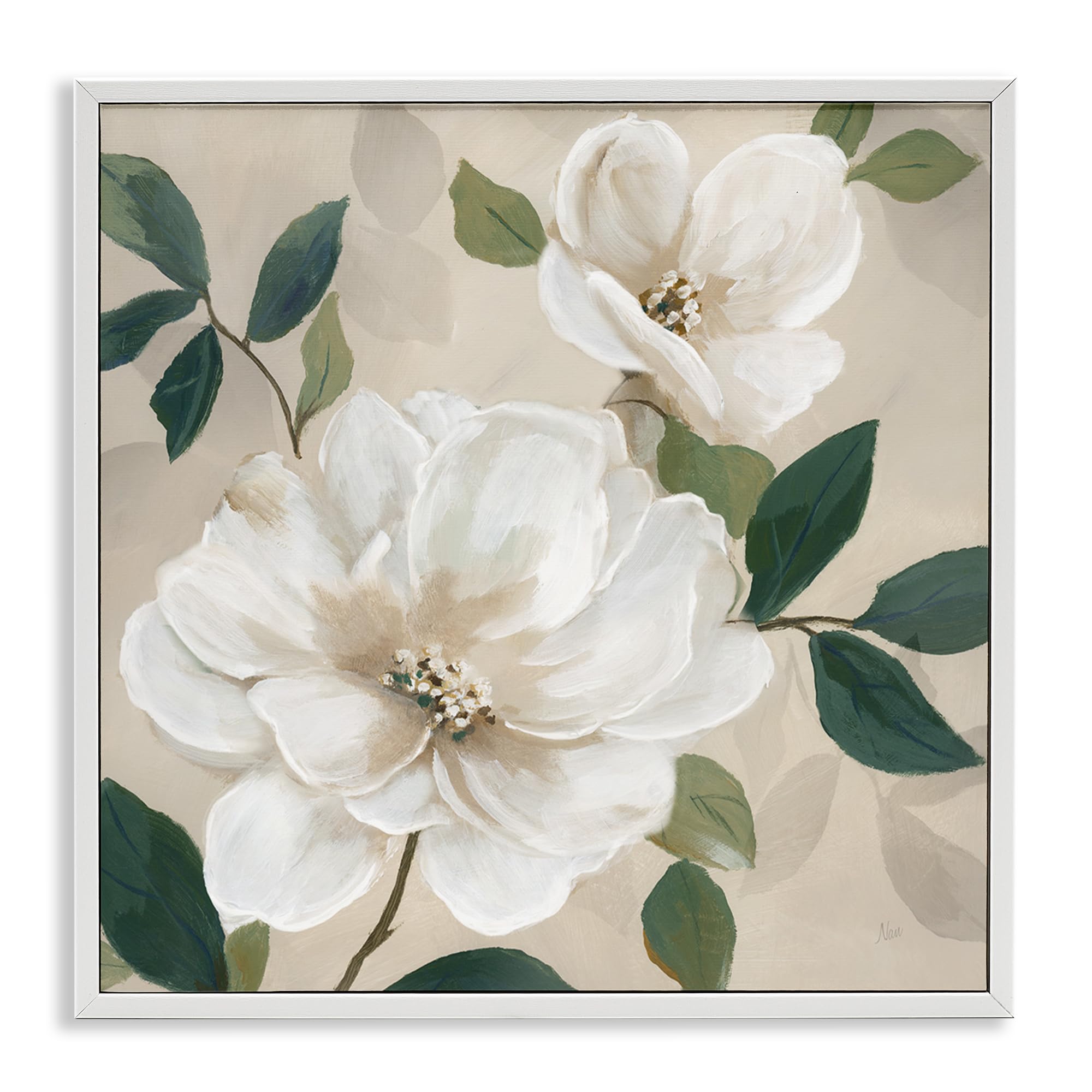 Stupell Industries 'Serene White Magnolia Study', Framed Giclee Art, White, 24 x 24 Inches, Easy to Hang and Sturdy, Made in USA, by Nan