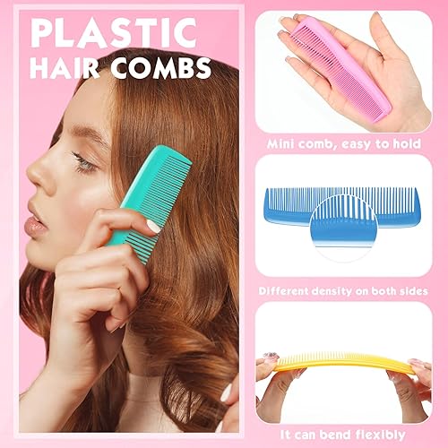 Miniatura 4 de Juego de 56 mini peines para cabello húmedo, 28 cepillos para desenredar el pelo de viaje de bolsillo pequeño, 28 peines coloridos para el cabello,