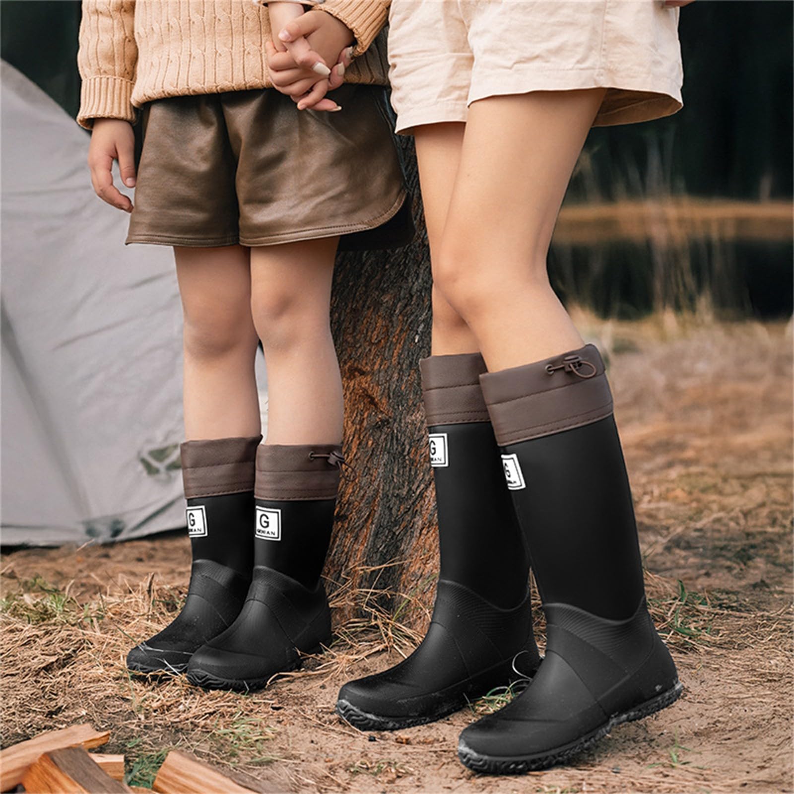 Botas De Agua Mujer Chelsea Antideslizante Tobillo Botines Jardín Trabajo Wellington Lluvia Flexible Marrón