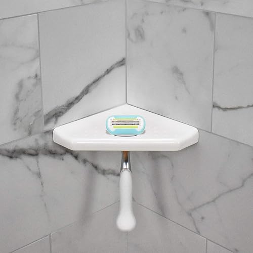 Miniatura 2 de Questech Decor - Reposapiés de ducha, estante de afeitado de ducha de esquina montado en la pared, con tapa para nueva construcción, organizador de