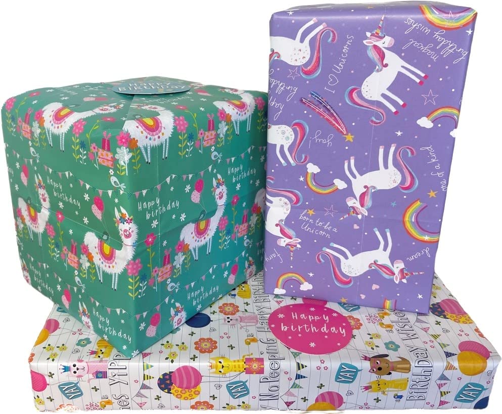 Abacus Cards AMZ02A Juvenile Girl Wrapping Paper Gift Wrap Multipack, 6 Recyclable Folded Sheets and 6 Tags,500x700