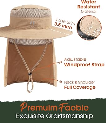 FURTALK Sun Hats for Men Women Fishing Hat with Neck Flap UPF Protection | Nylon, 3.75'' Wide Brim, Breathable Mesh, Foldable, Hiking Safari Outdoor Summer Sun Hats