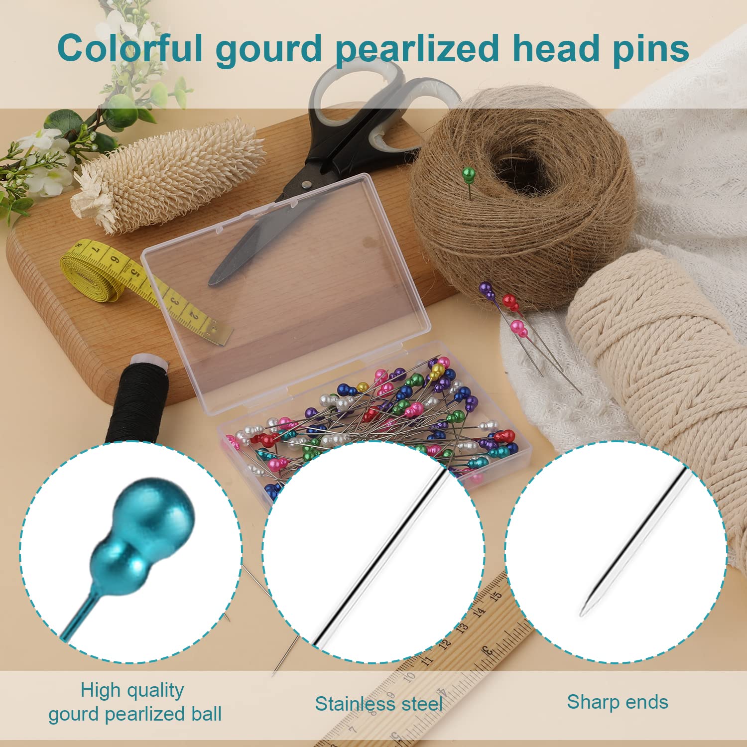 100 Pezzi Spille Da Cucito Con Testa Colorata - 5.5cm Per Tessuto, Bouquet, Sartoria | Testa Di Plastica, Acciaio Inox - Foto 6