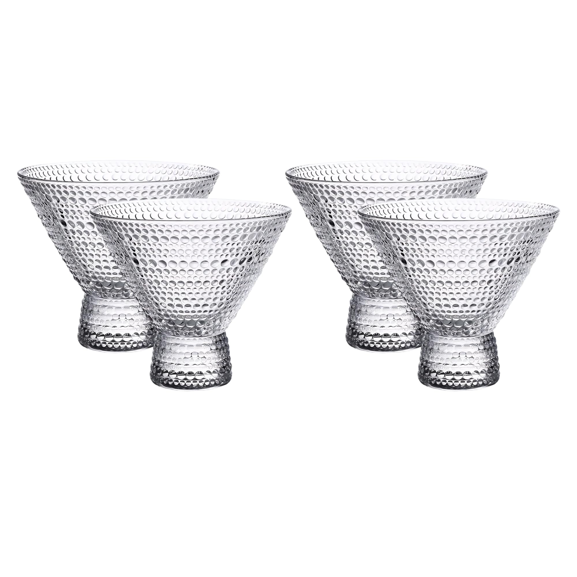 Martini Glasses Set of 4:8oz Clear Cocktail Glasses Embossed Pattern Classic and Retro,Coupe Glasses for Champagne Margarita,Stemless Martini Glasses for Drinks Ice Cream Smoothies (Pearly Point)