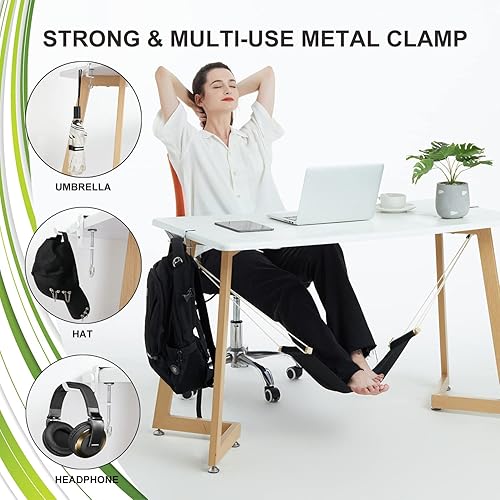 Miniatura 5 de DMcore Canvas Foot Rest Hammock, Adjustable Mini Foot Rest Stand Under Desk Home Office (Black)