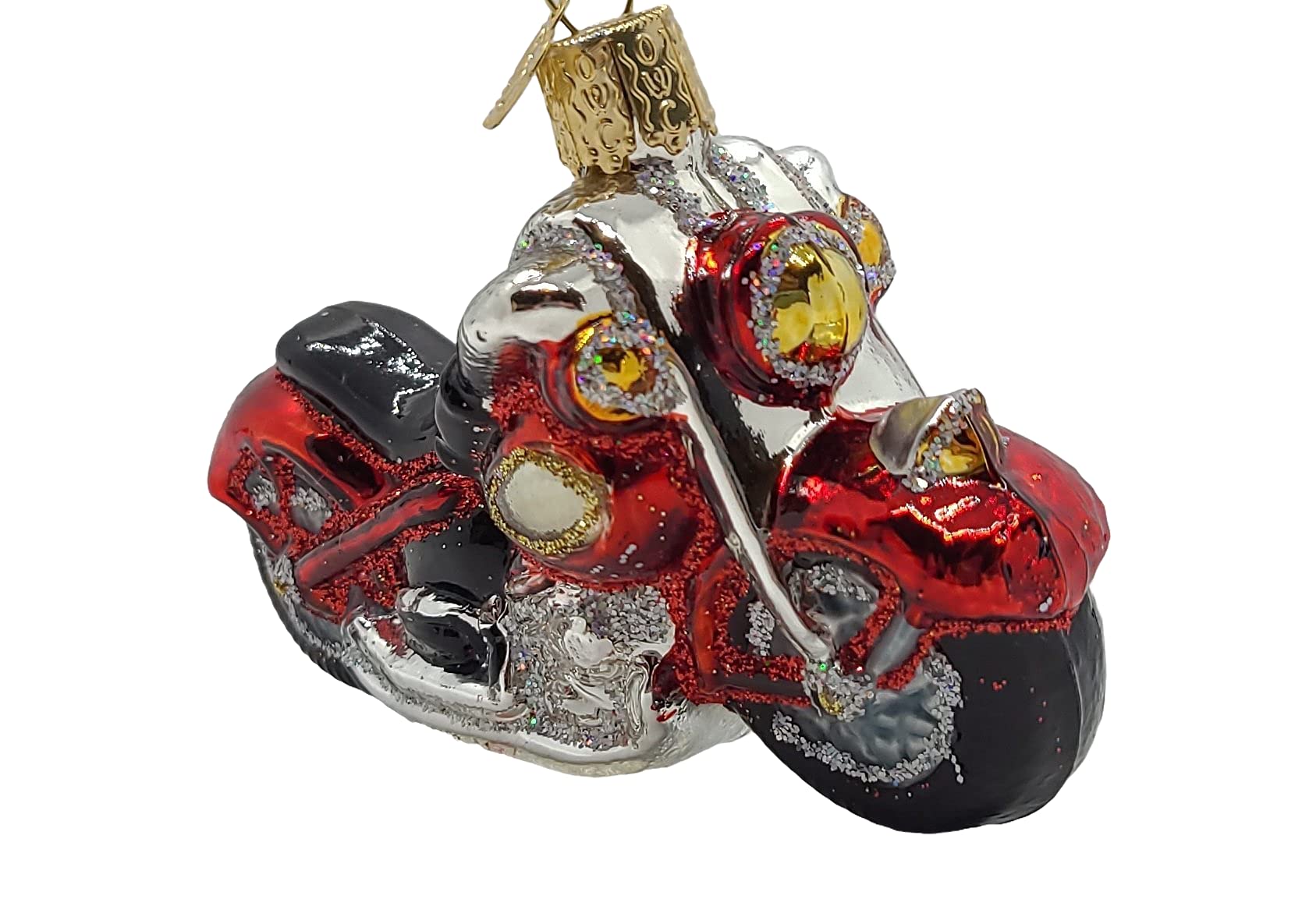 Old World Christmas Glitter Red And Black Ornaments: Planes, Trains, Helicopters, Boats And Trucks Glass Blown Ornaments For Christmas Tree