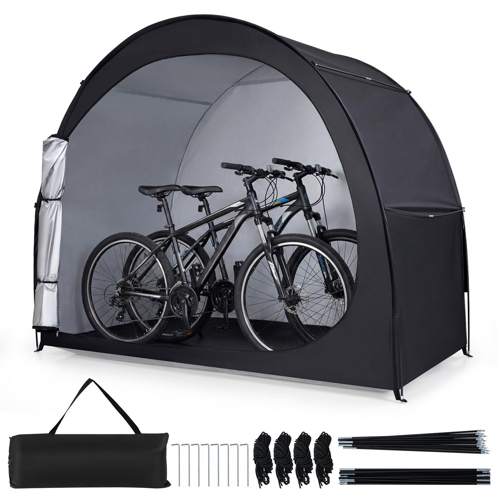 COSTWAY Tenda per Bicicletta, Garage Moto per Esterno con Aste in Fibra di Vetro, Tessuto Oxford, Corde antivento e Picchetti, Capannoni da giardino per bici, Tosaerba, Attrezzi da Giardinaggio