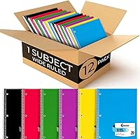 Rosmonde 12-Pack Spiral Notebooks Wide Ruled 70 Sheets 3-Hole Punched Assorted Colors Bulk School Office Supplies