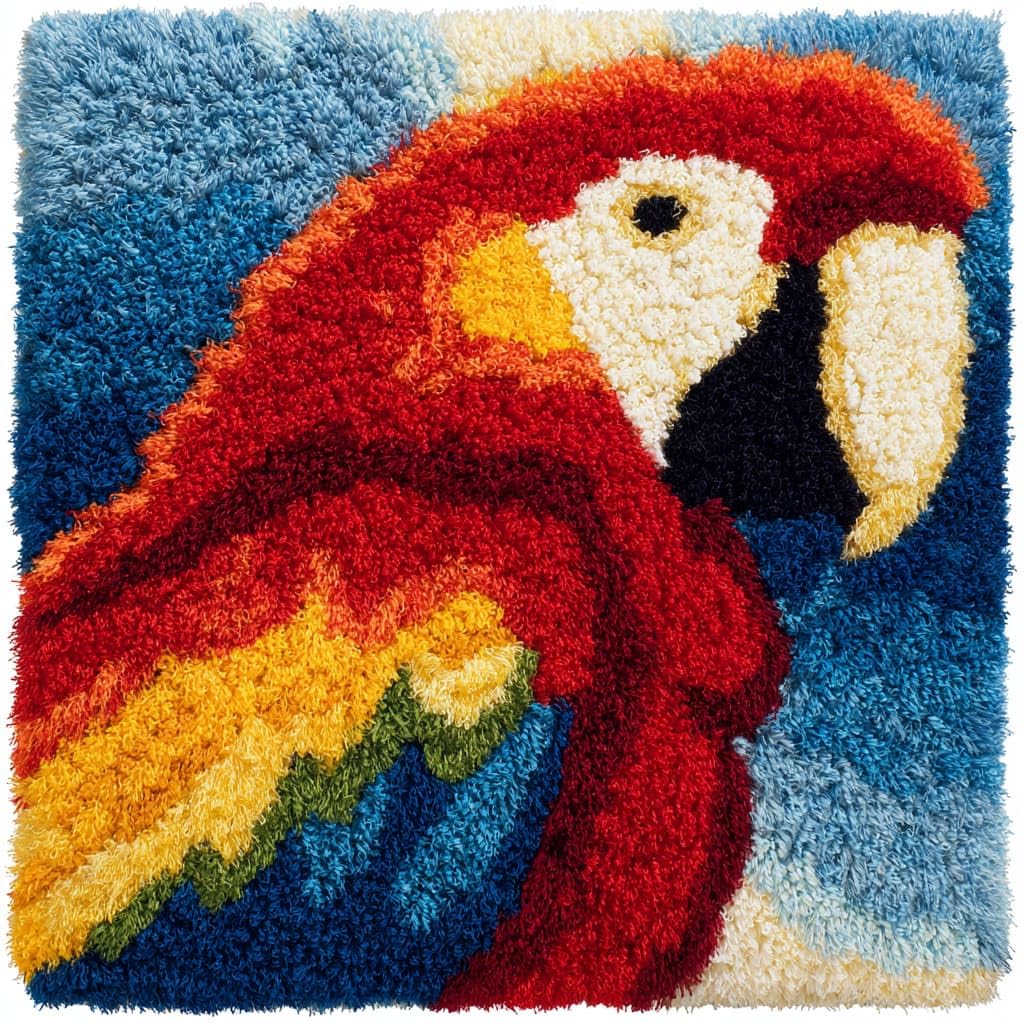 Taxpy Cushion Latch Hook Kits, Animal Parrot Handmade Pillowcase for Beginners DIY Pre-Printed Pattern Needlework Crochet Craft Kits 43X43cm