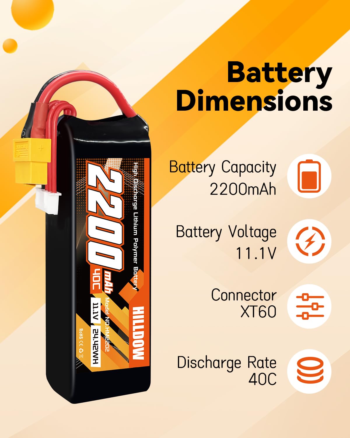 Batteria RC Hilldow 2200mAh Lipo 3S - Dettaglio