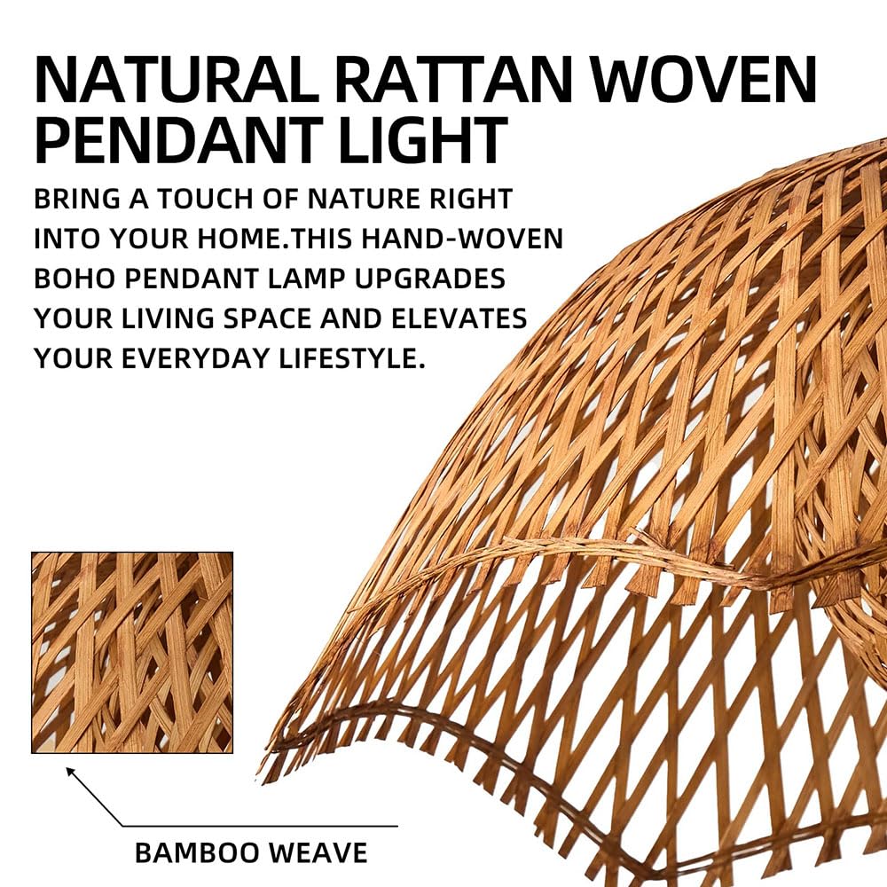 Żyrandole Bambusowe W Stylu Boho, Duża Lampa Wisząca Z Rattanu 20,4 Cala, Oświetlenie Sufitowe Z Ręcznie Tkanym Abażurem Bambusowym Do Jadalni, Salonu, Sypialni (beżowe)