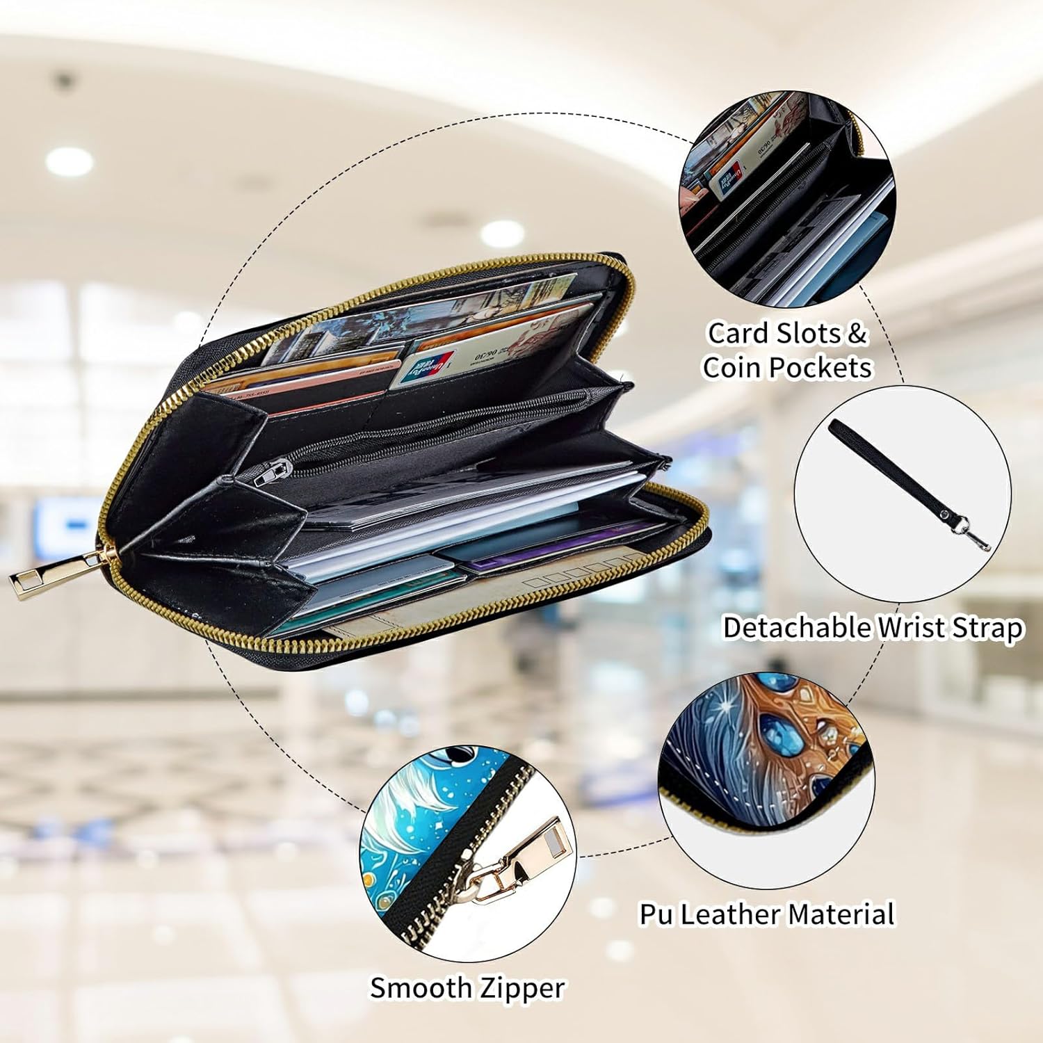 Womens Wallet, Large Capacity RFID Blocking PU Leather Wristlet Wallets for Women Ladies Men Credit Card Holder Zipper Wallet Phone Holder Clutch Travel Purse, Fox Art - Image 3