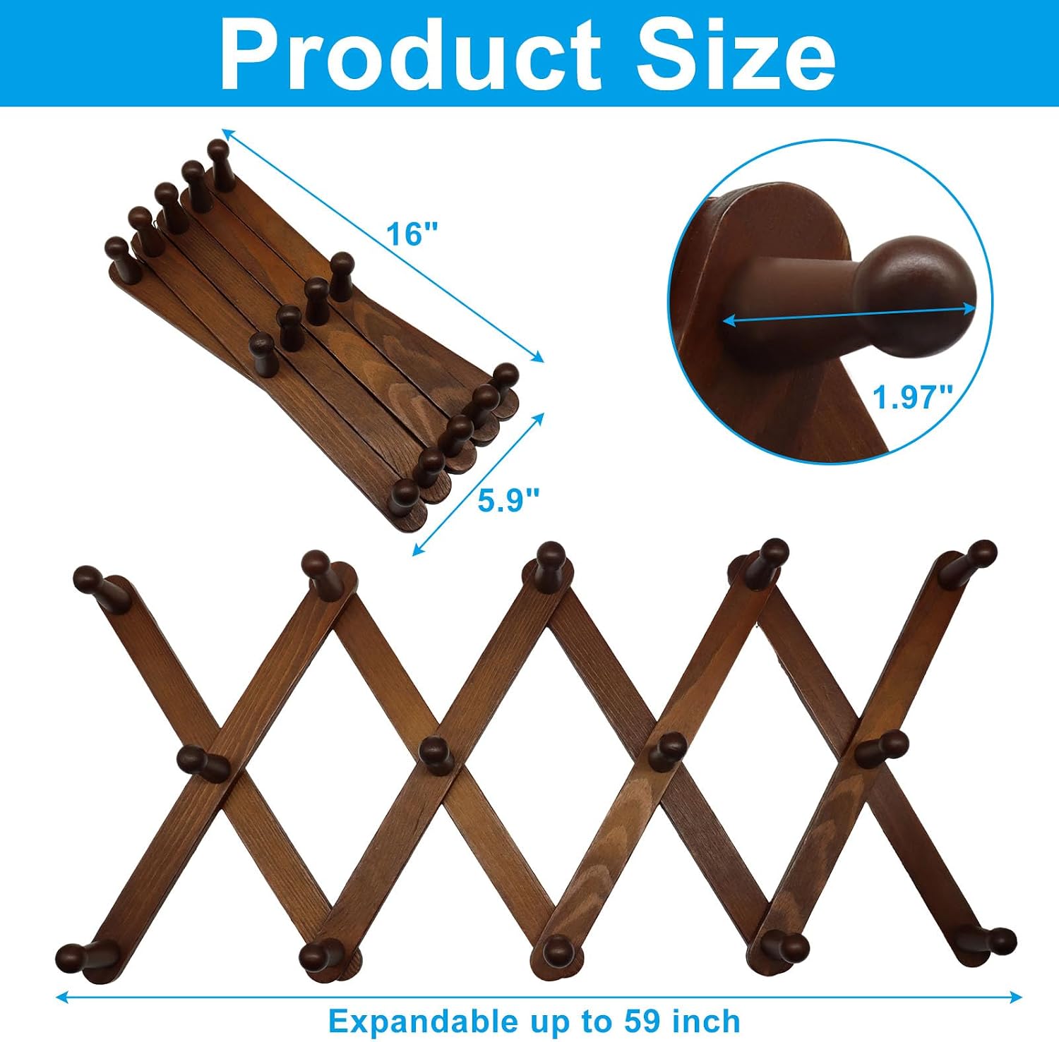 14 Pegs Expandable Wall Hanger, Brown