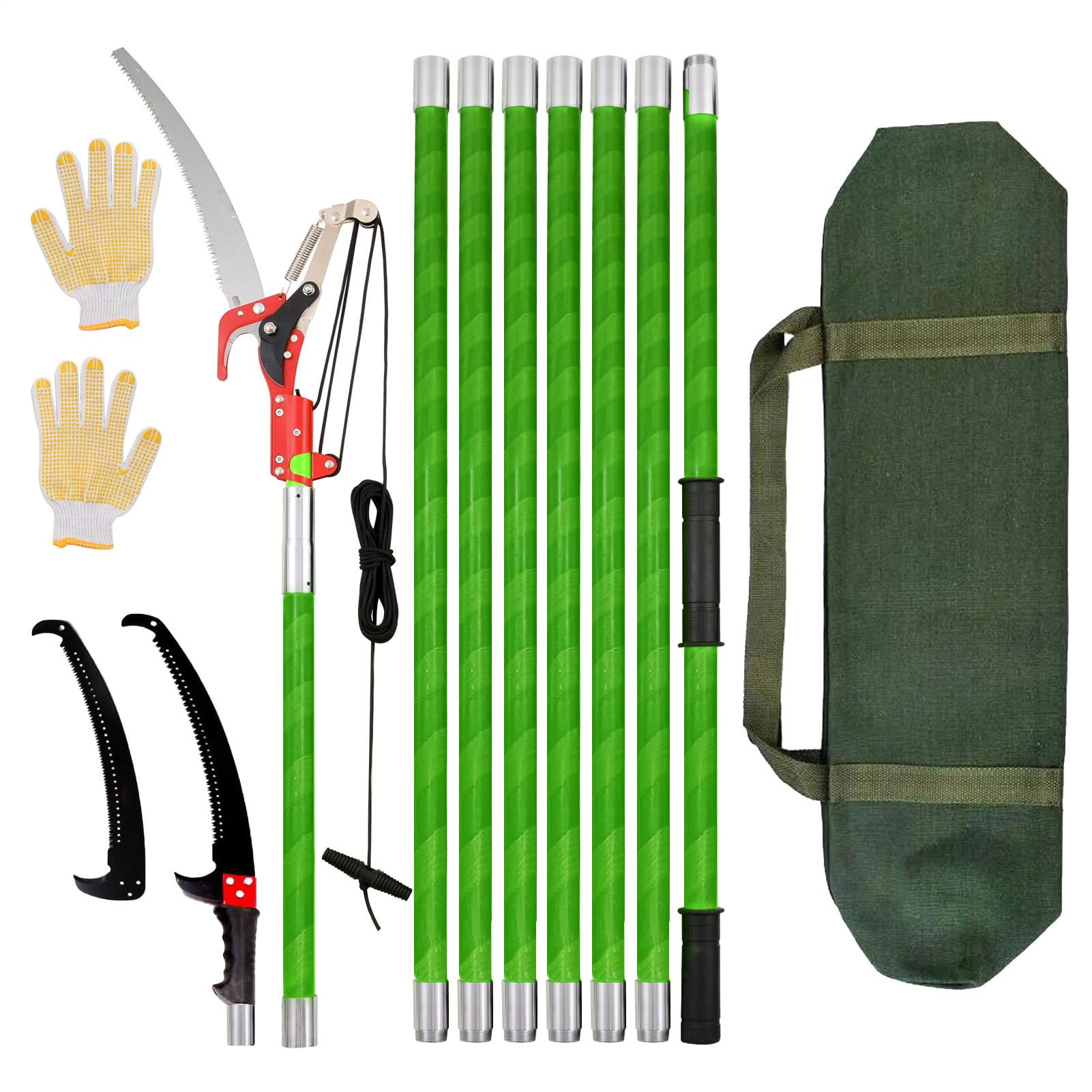 Tijeras de podar para podadoras, sierra de podar – podadora larga, longitud ajustable, podadora manual con bolsa de transporte, juego de herramientas de jardín para trabajos forestales