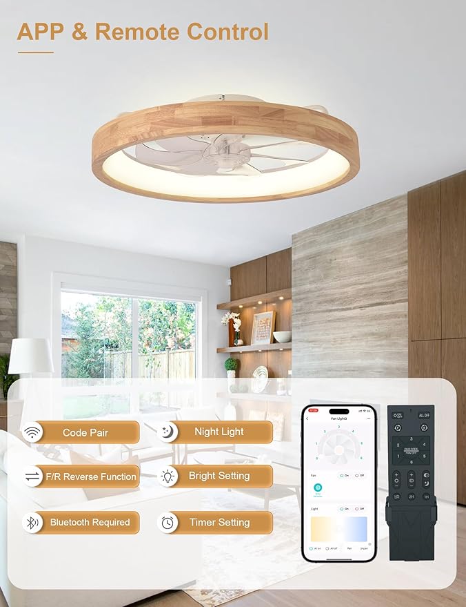 Ventilador de Techo 24 Pulgadas con Luz LED Dimmable 6 Veloc miniatura 5
