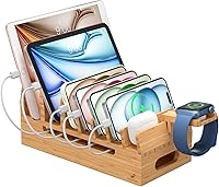 Vista 9 de Cargador de pared USB, estación de carga USB de escritorio para múltiples dispositivos, 40W 8A, 5 puertos, cargador portátil de viaje para teléfono