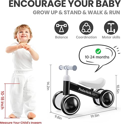 Miniatura 4 de Bicicleta de equilibrio de bebé para niños de 1 año, iluminación colorida de 12 a 24 meses, bicicleta de equilibrio para niños pequeños de 4 ruedas,