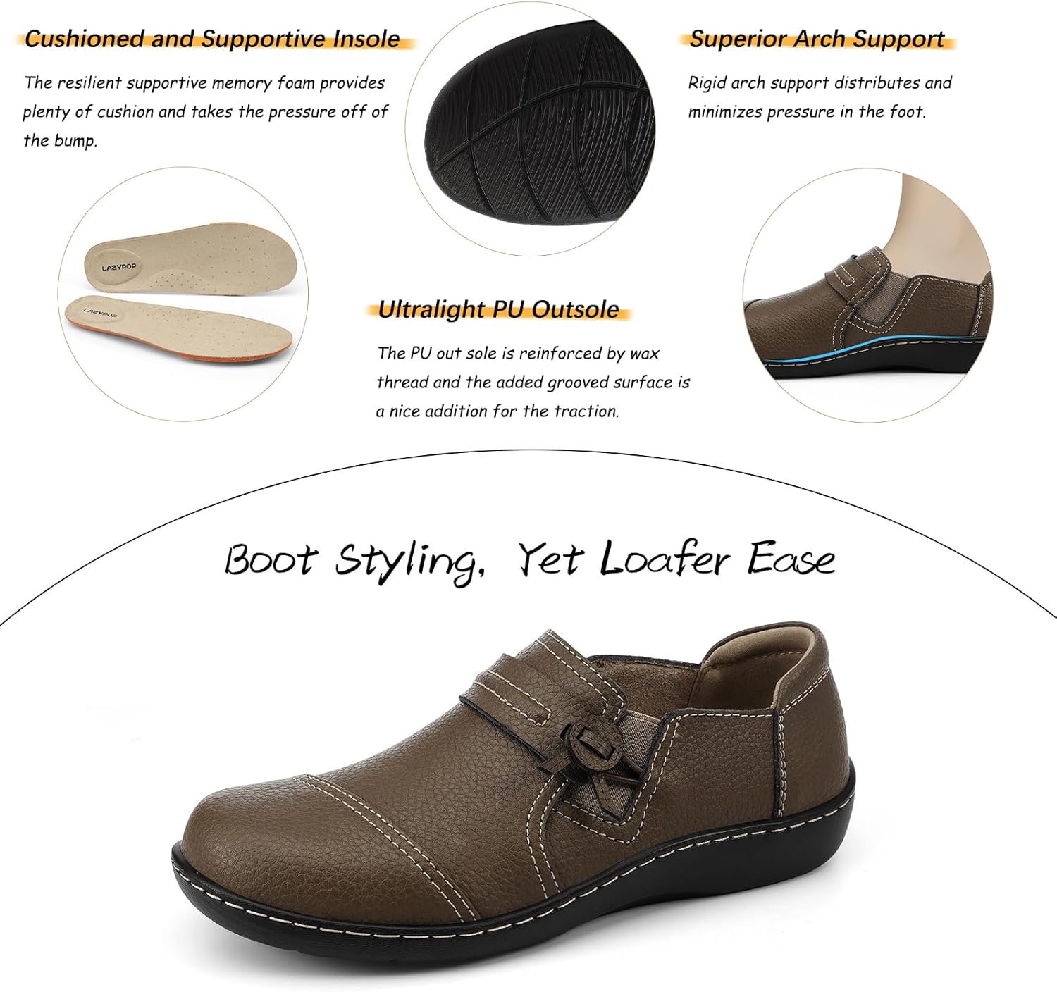 LAZYPOP Women's Classic Comfort Leather Loafers Cute Slip-Ons Casual Dress Shoes Lightweight Walking Flats Everyday Work Shoes - Image 7