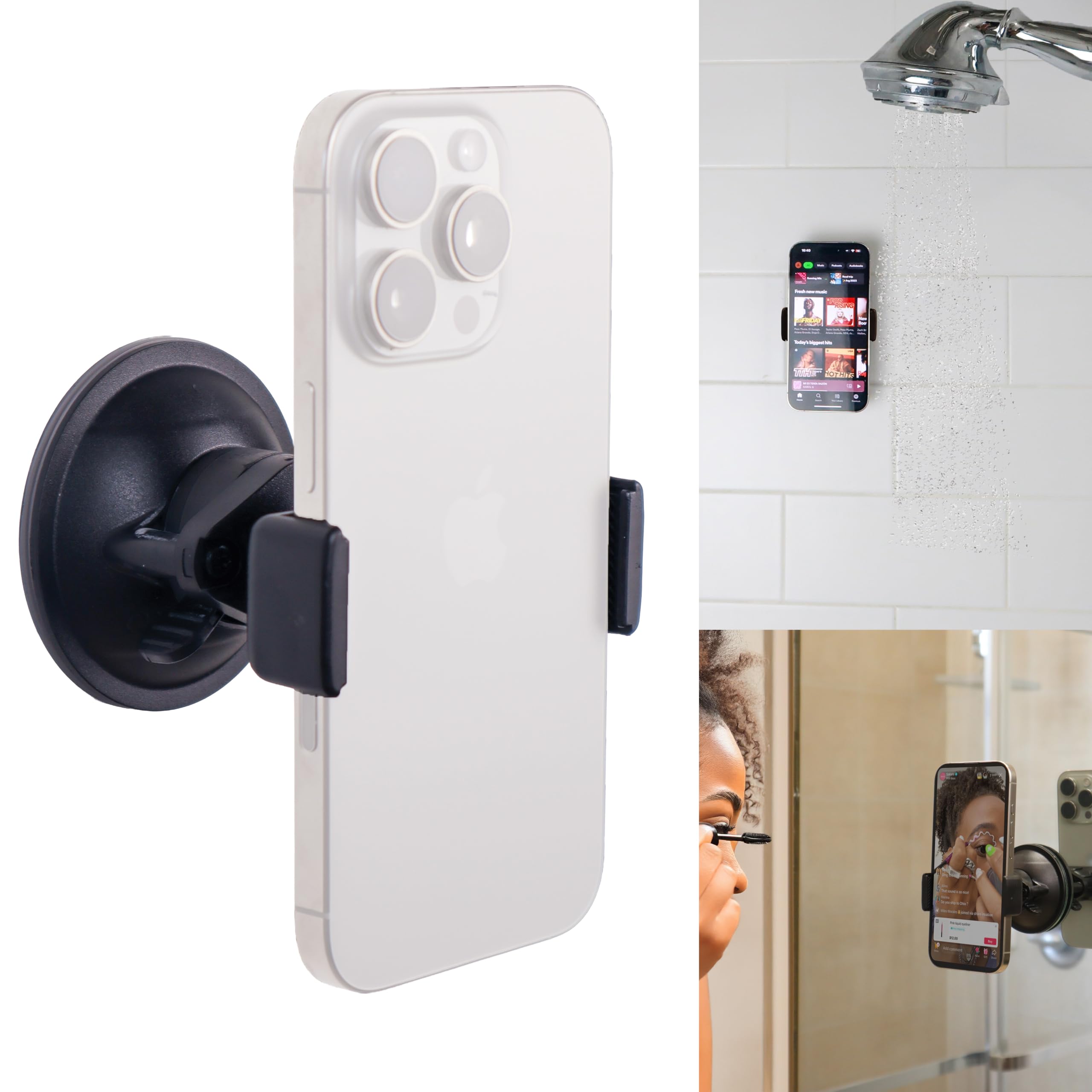 Universal Phone Holder, Record with Front and Back Camera, Shower Mirror Bathroom Phone Holder, Adjustable Wall Mount Stand, TikTok YouTube Vlog Video