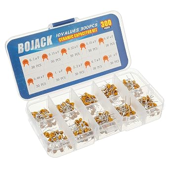 BOJACK 10 Values 300 Pcs Ceramic Capacitor 0.1 0.15 0.22 0.33 0.47 0.68 1 2.2 4.7 10 uF Multilayer Monolithic Ceramic Capacitor Assortment Kit