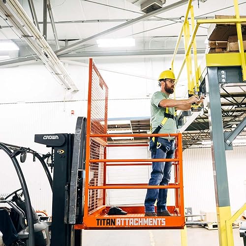 Miniatura 2 de Titan Attachments LW - Jaula de seguridad para carretilla elevadora para 2 personas, 45 x 43 pulgadas, clasificada 1,200 libras, cesta de rieles de