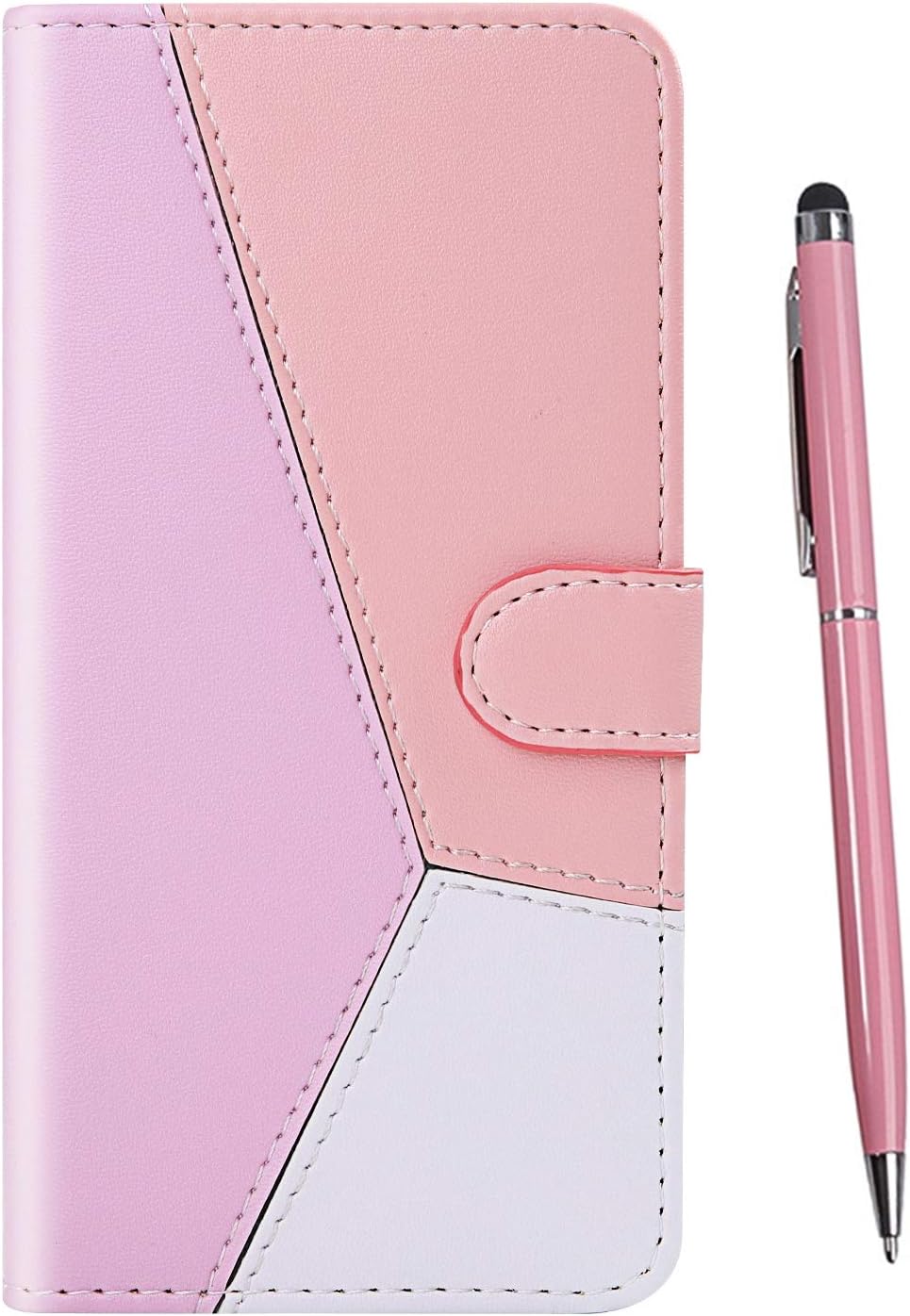 TOUCASA Case for Huawei Mate 30 Pro, Bookstyle Wallet Case Retro Premium PU Leather Shockproof Flip Magnetic [Three-Color Stitching] Kickstand Card Slots Folio Protection Case (Pink)