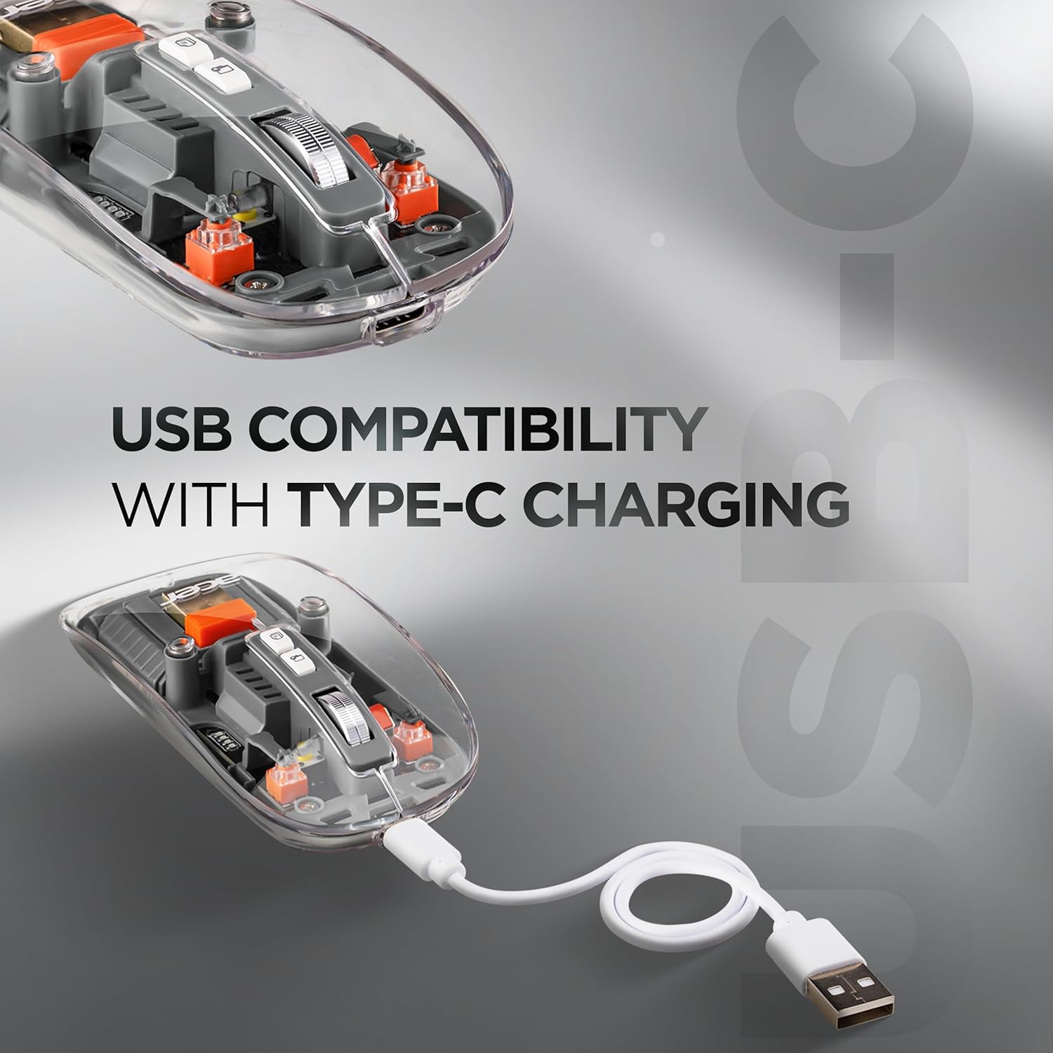 Acer Clearview Transparent Wireless Mouse with Triple-Mode Connectivity, Silent Click Tech, Metal Scroll Wheel,1600 DPI Optical Sensor, USB-C Charging, Compatible Windows, MacOS, iOS, Android-Grey 43 715mRm1TNQL. SL1500