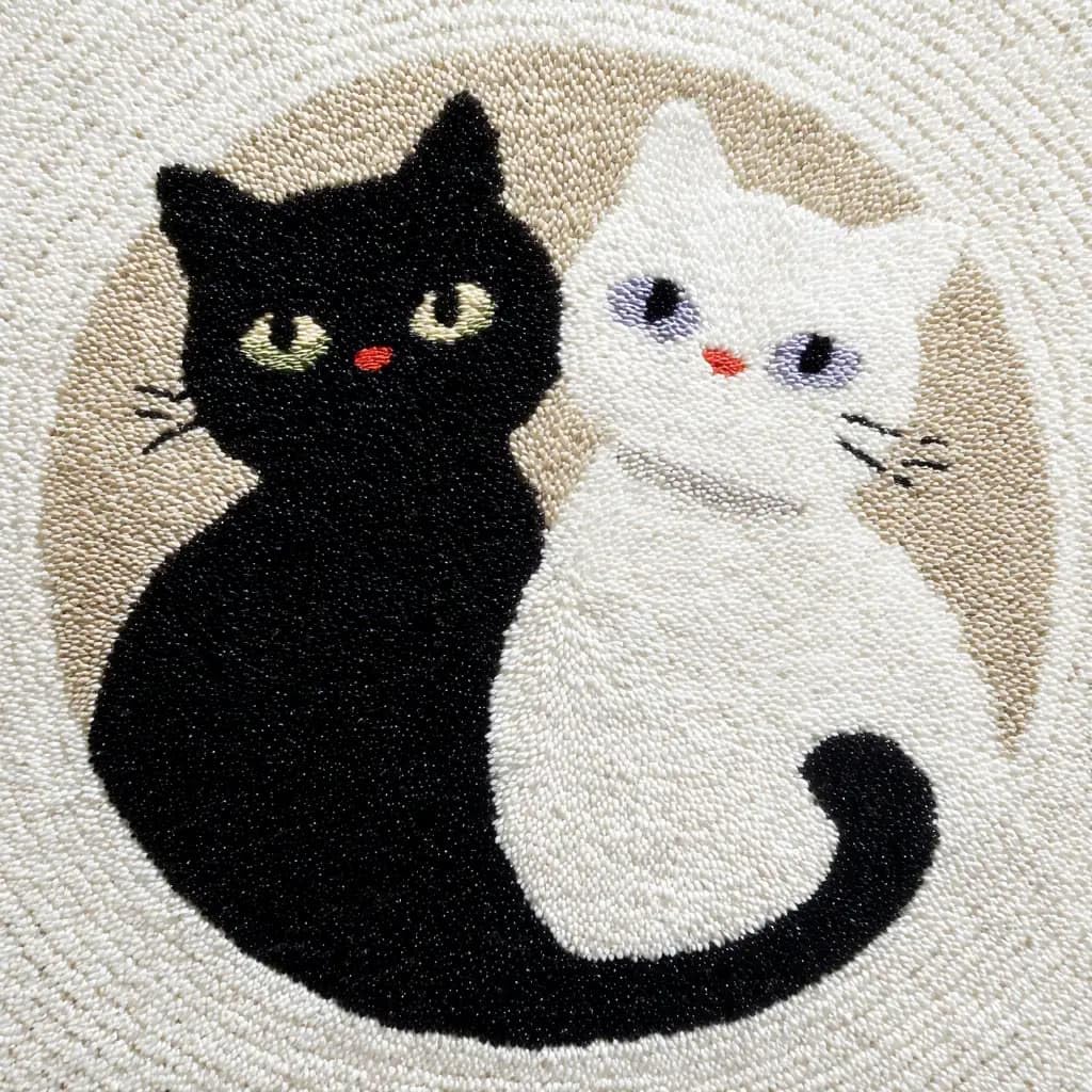WallustrioaW Round Latch Hook Rug Kits Cat for Adults and Starter 50 * 50Cm