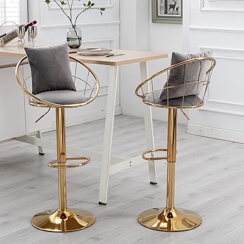 Miniatura 2 de Otnqu Juego de 2 taburetes de bar giratorios de terciopelo, sillas de bar ajustables con respaldo y reposapiés, silla de taburete moderna para isla