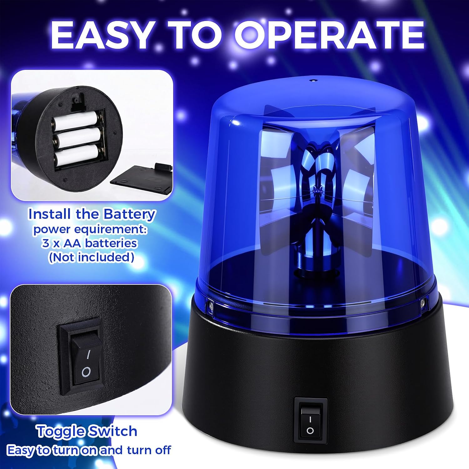 6 Pcs LED Strobe Light, Battery Powered 360 Degree Rotating Flashing Light, Emergency Police Siren Lamp for DJ Party Stage, Haunted House, Hockey Goal Decorations & Events (Blue)