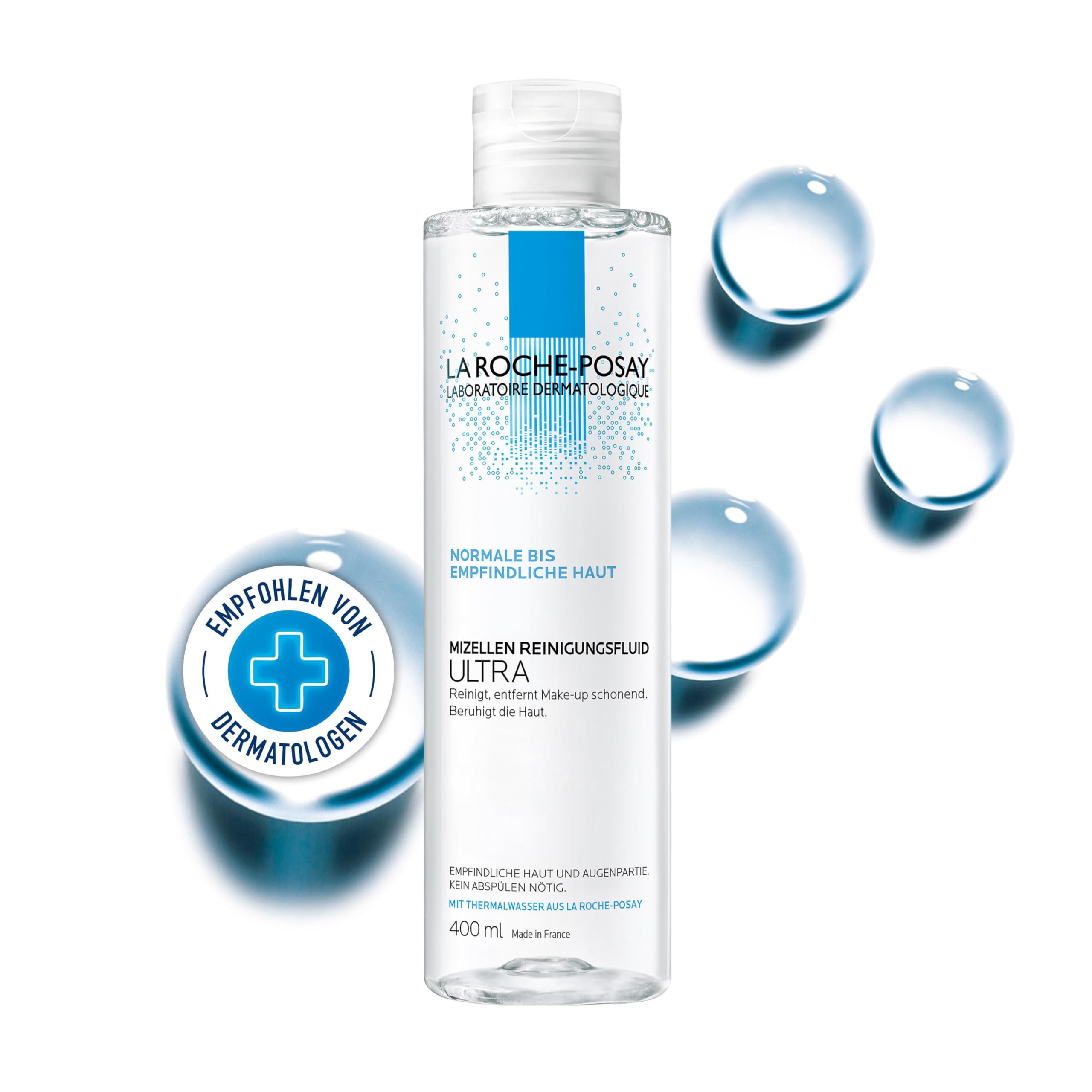 La Roche Posay Mizellen-Reinigungsfluid Ultra für empfindliche Haut, Gesichtsreinigung und Make-up-Entferner mit Mizellen-Technologie, Mizellenwasser, Reinigungswasser, Gesichtswasser, 400 ml