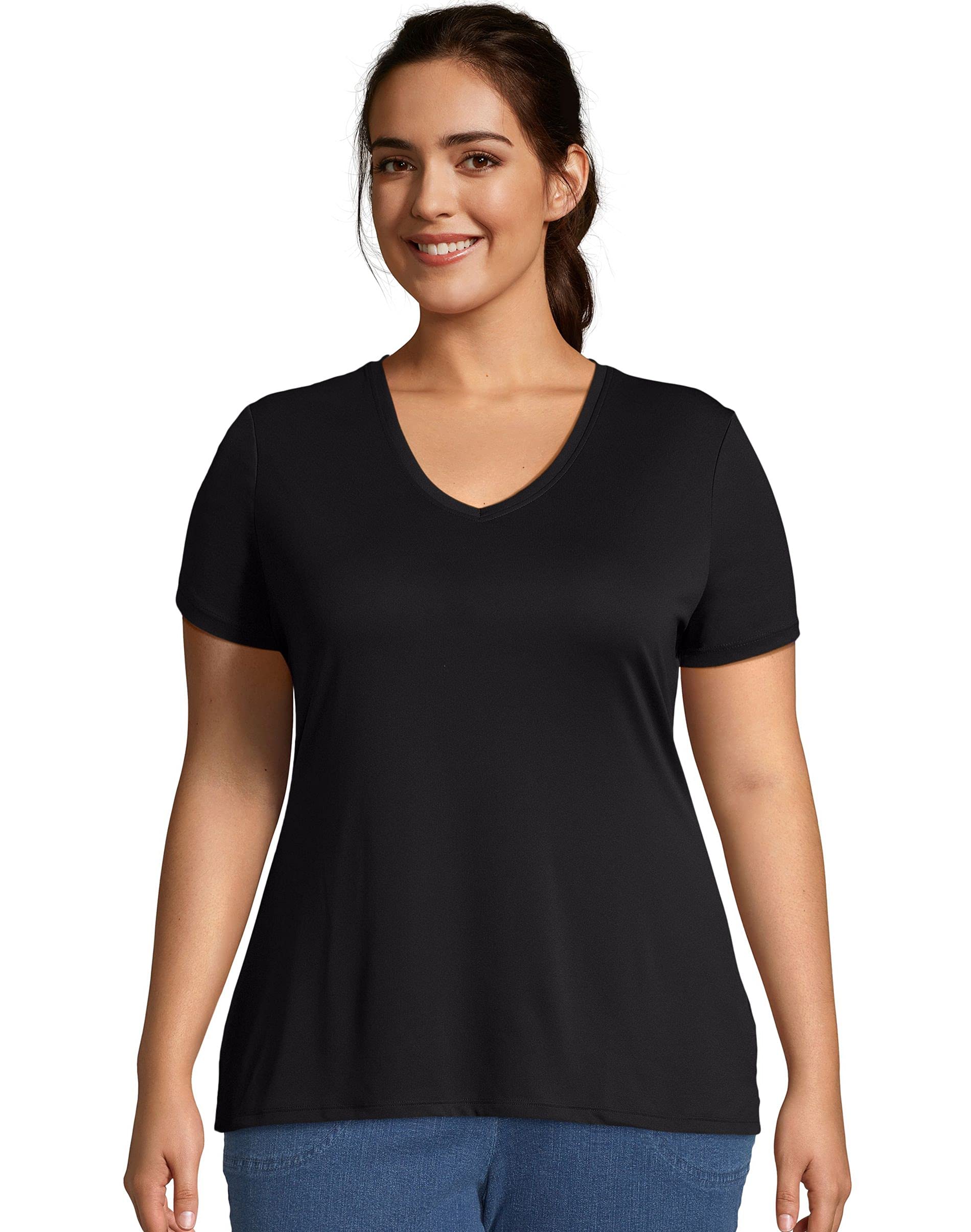 Just My SizeWomen's Plus-Size Cool DRI Short Sleeve V-Neck Tee, Black, 2X