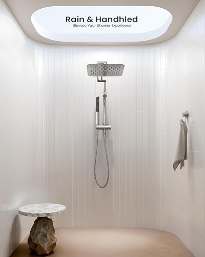 Miniatura 7 de Veken Cabezal de Ducha de Lluvia Lujoso Completamente de Metal de 10" con Ducha de Mano, Cabezales de Ducha de Lluvia de Alta Presión con Brazo de