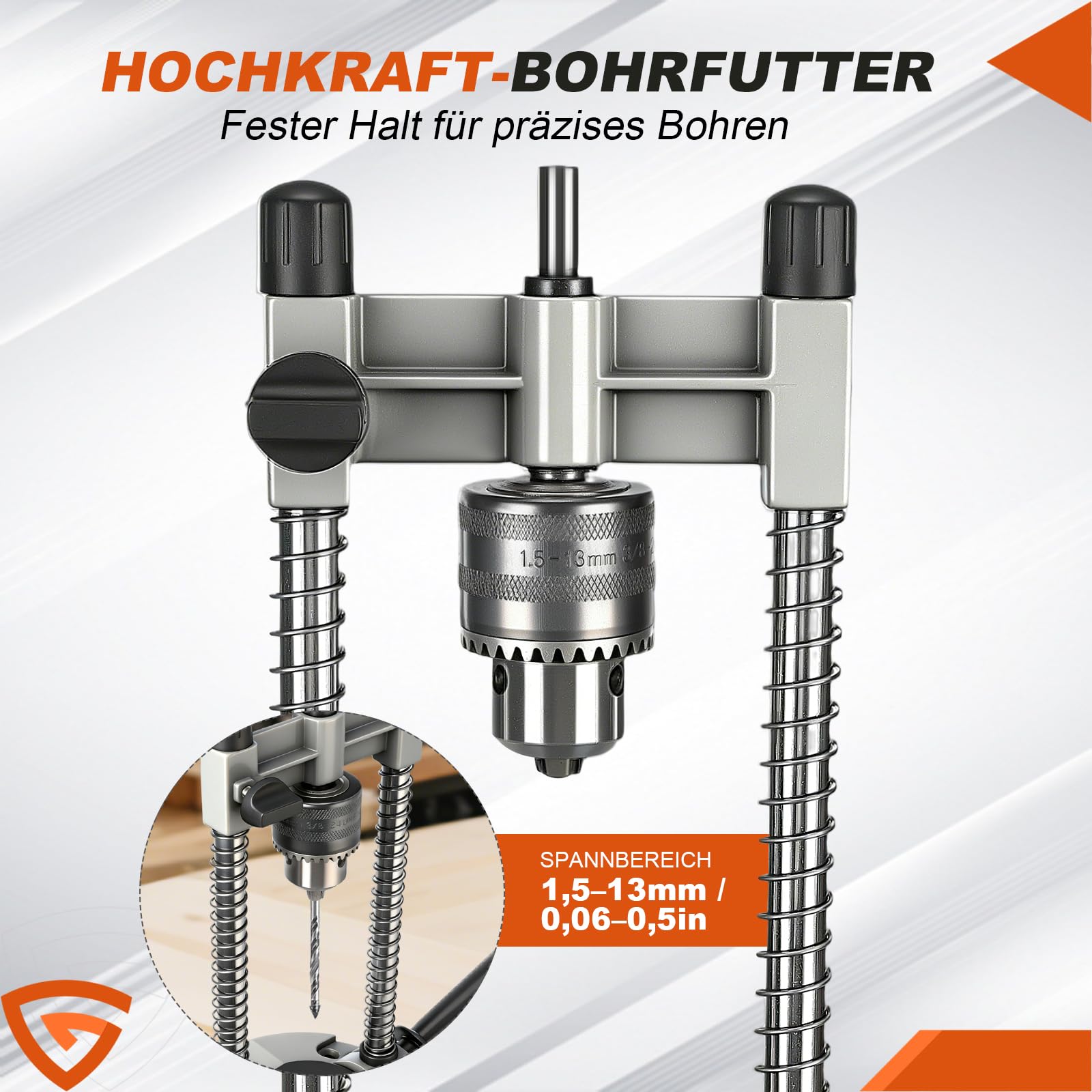 GEARMONSTER Soporte para taladro con portabrocas, soporte de taladro móvil, portabrocas compatible con brocas de 1,5 – 13 mm, guía de perforación portátil para perforación precisa