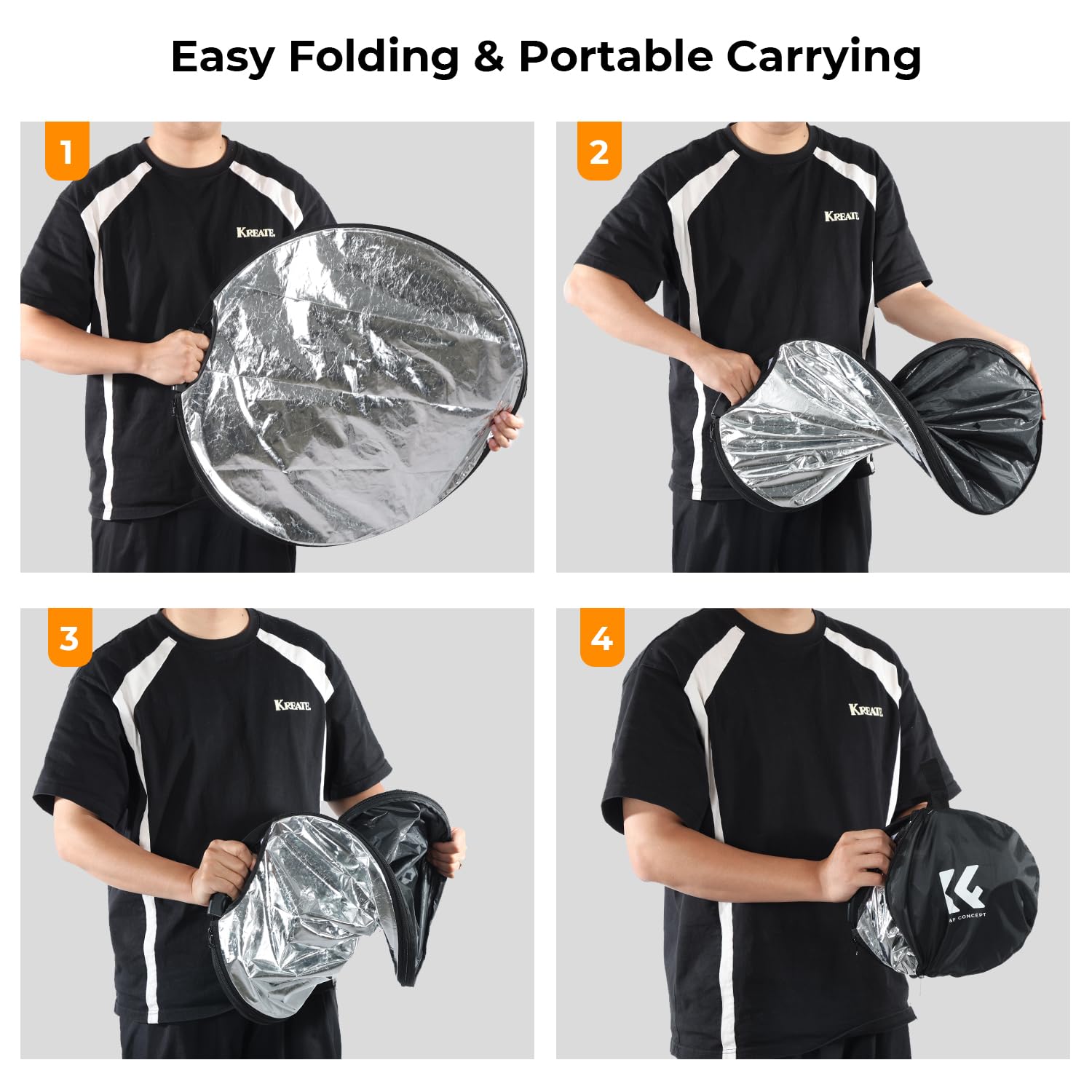 K&F CONCEPT Reflektor świetlny 32" (80 cm) z uchwytami, dyfuzor fotograficzny 5 w 1, składany, przenośny, do oświetlenia studyjnego i zewnętrznego, złoty, srebrny, biały, czarny, półprzezroczysty