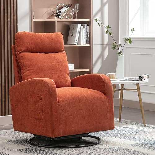 Mecedora giratoria de 360 grados, cómoda mecedora tapizada para guardería, sillón moderno con respaldo alto y bolsillo lateral para sala de estar,