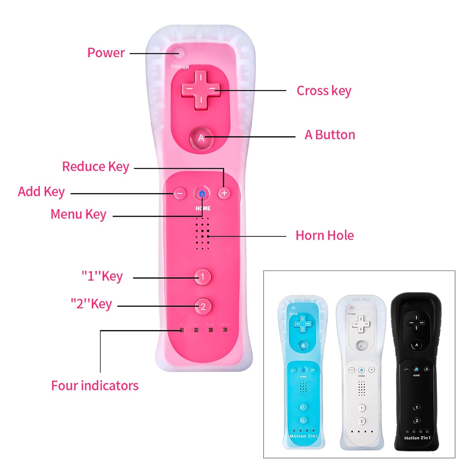 DTianSir 4Pack Motion Plus Wii Remote Controllers with Silicone Case & Wrist Strap,Wii Remote Controllers with Built in Motion Plus Compatible for Wii U Consoles (Pink+Light Blue+White+Black) - Image 6
