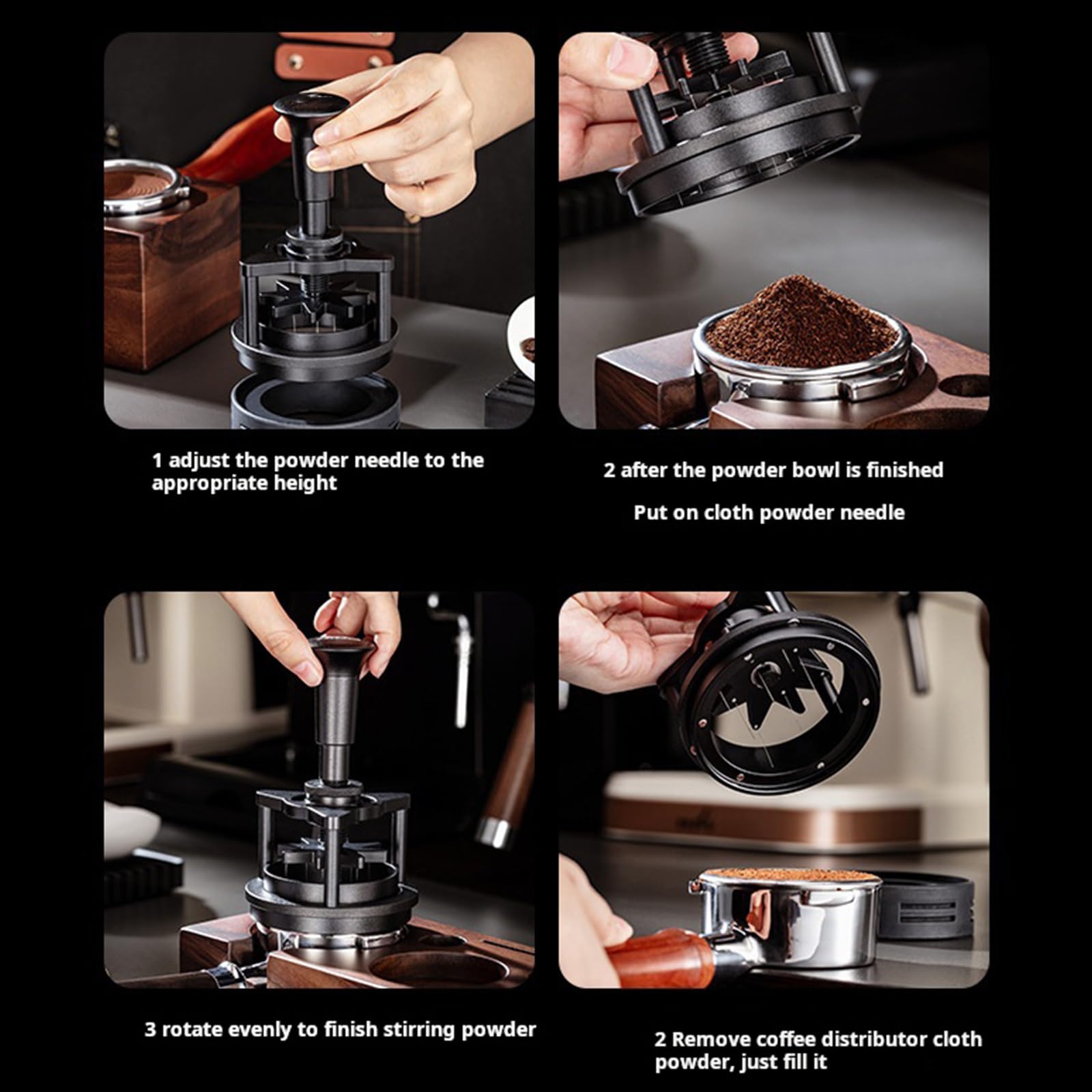 Rührer mit einstellbarer Nadelhöhe und Boden Rotierender Espresso-Pulververteiler Kaffeezubehör Espresso Verteilerwerkzeug