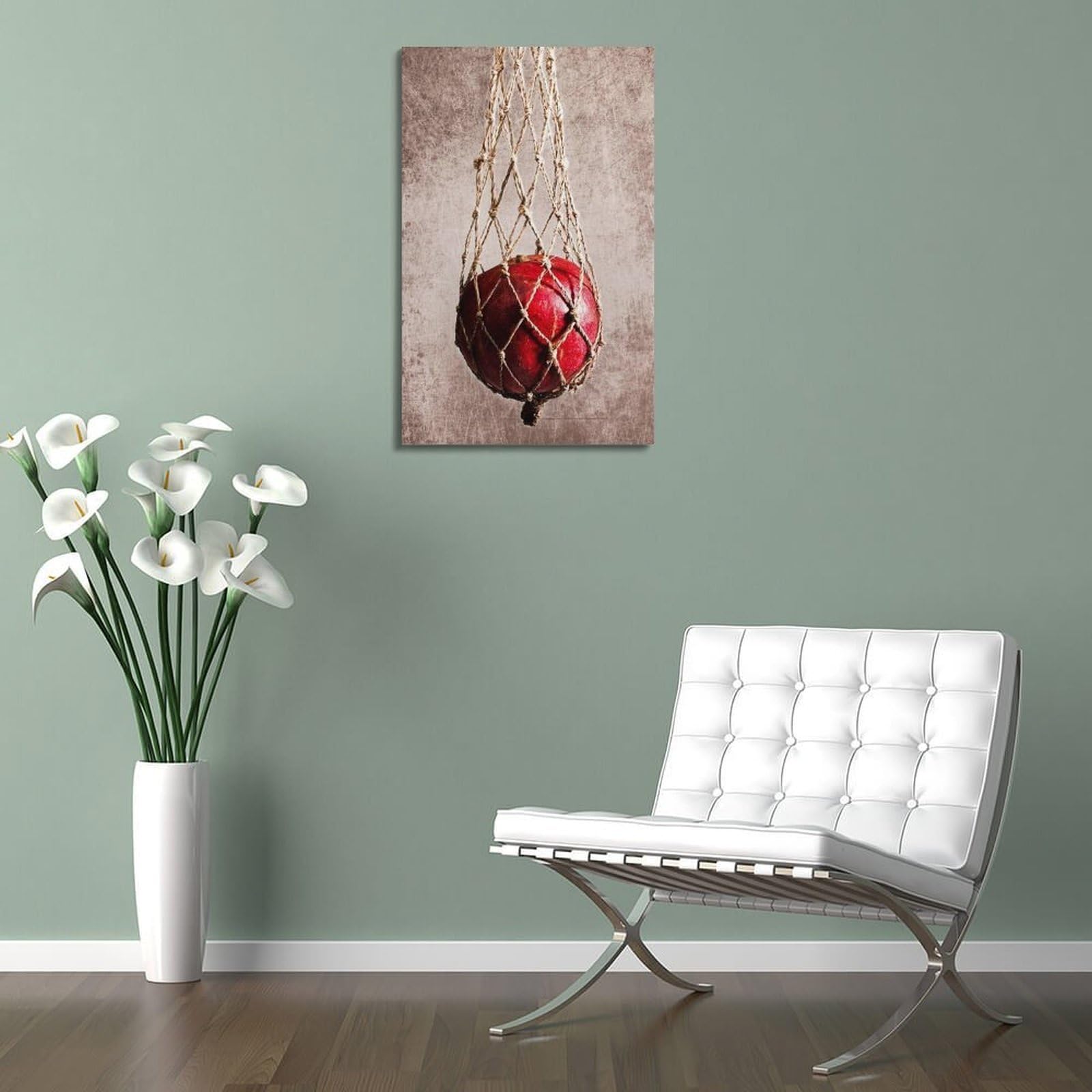 Granatapfel im Netzbeutel Wandkunst, Retro-Druck, Obstposter, altmodisches Leinwandbild, klassische Dekoration für Wohnzimmer, Schlafzimmer, Arbeitszimmer, Poster, dekorative Malerei, Leinwand