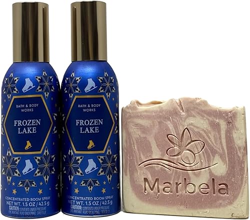 Bath and Body Works - Paquete de 2 aerosoles concentrados de Frozen Lake con jabón de muestra de Marbela