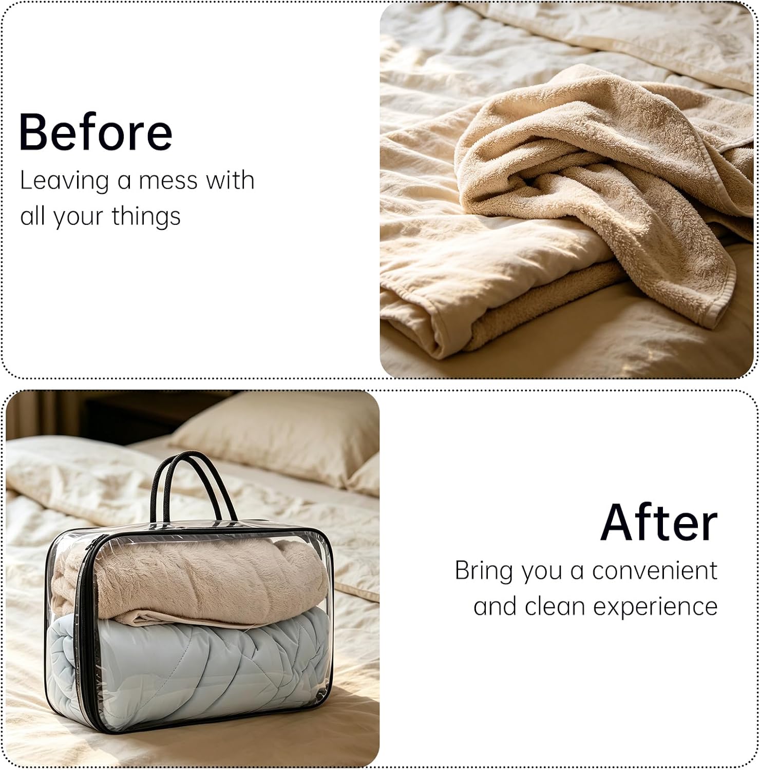 Clear PVC Storage Bags, 6 Pack with Handles & Zipper, 40x30x10cm | Transparent PVC storage bags with zipper and handles for clothes, bedding, travel packing and closet organization