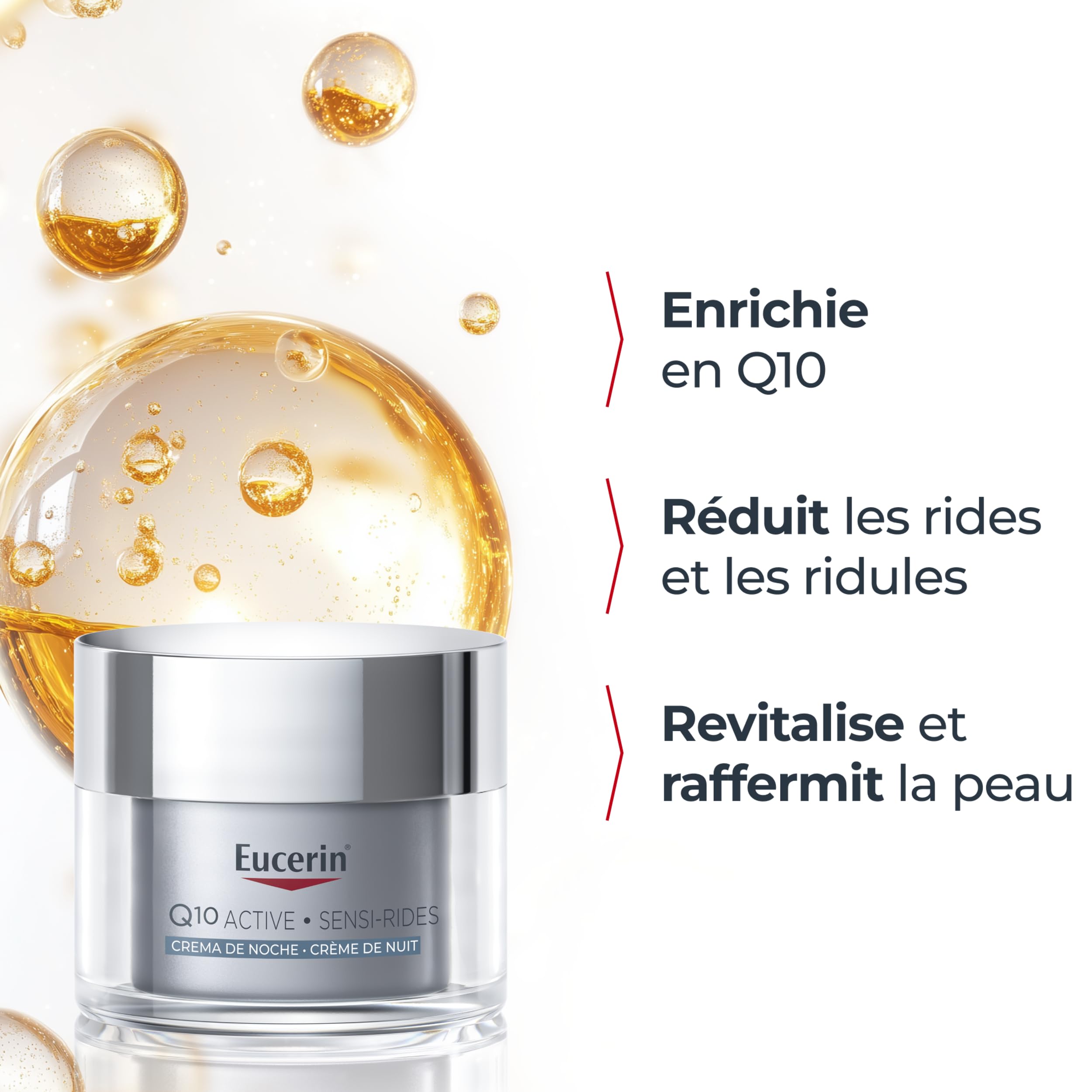 Eucerin Sensi-Rides Crème de Nuit Anti-Rides, Soin Hydratant au Q10, 50 ml