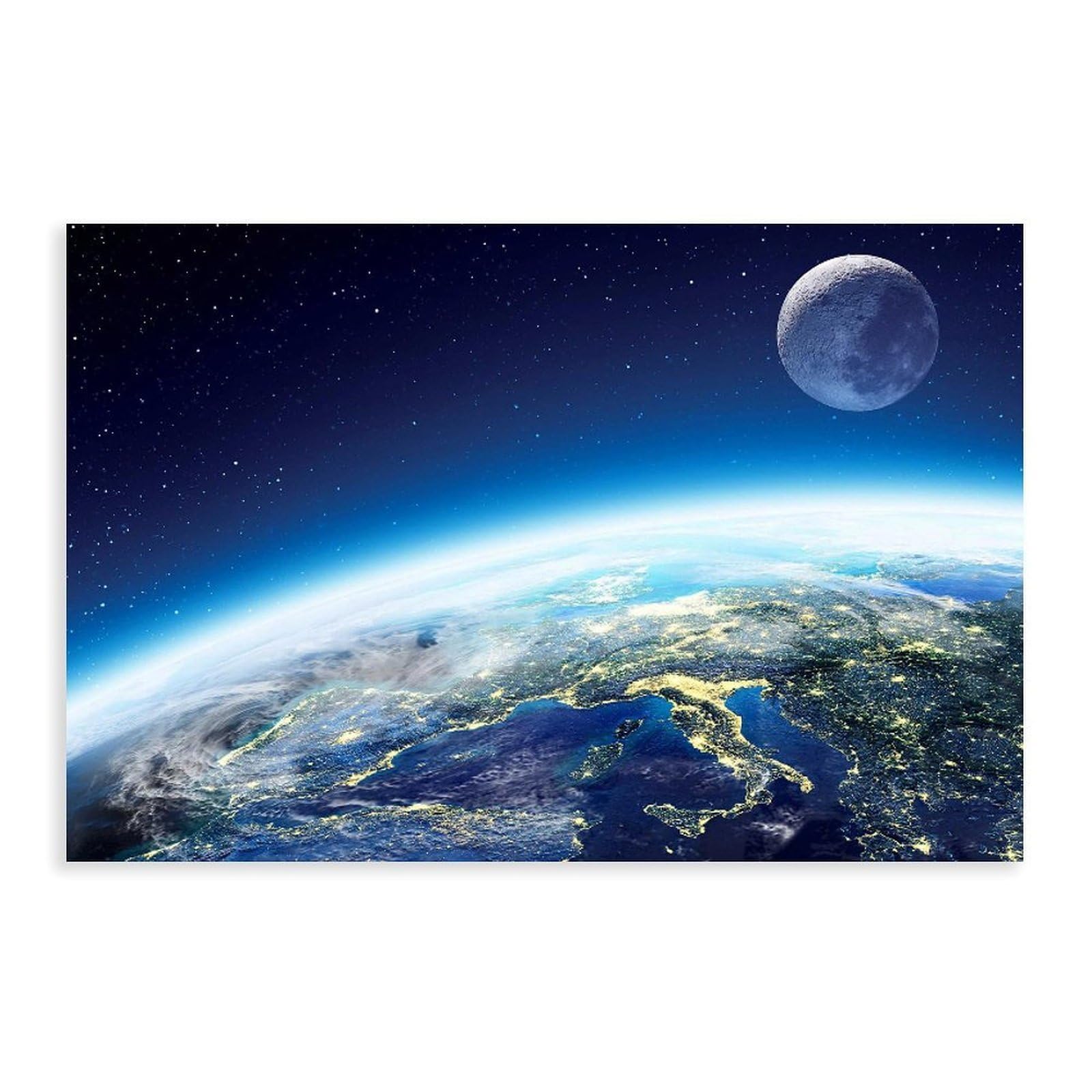 Bareronor Earth And The Moon Poster Canvas Poster Bedroom Decor Landscape Office Room Decor Gift 24" L X 36" W
