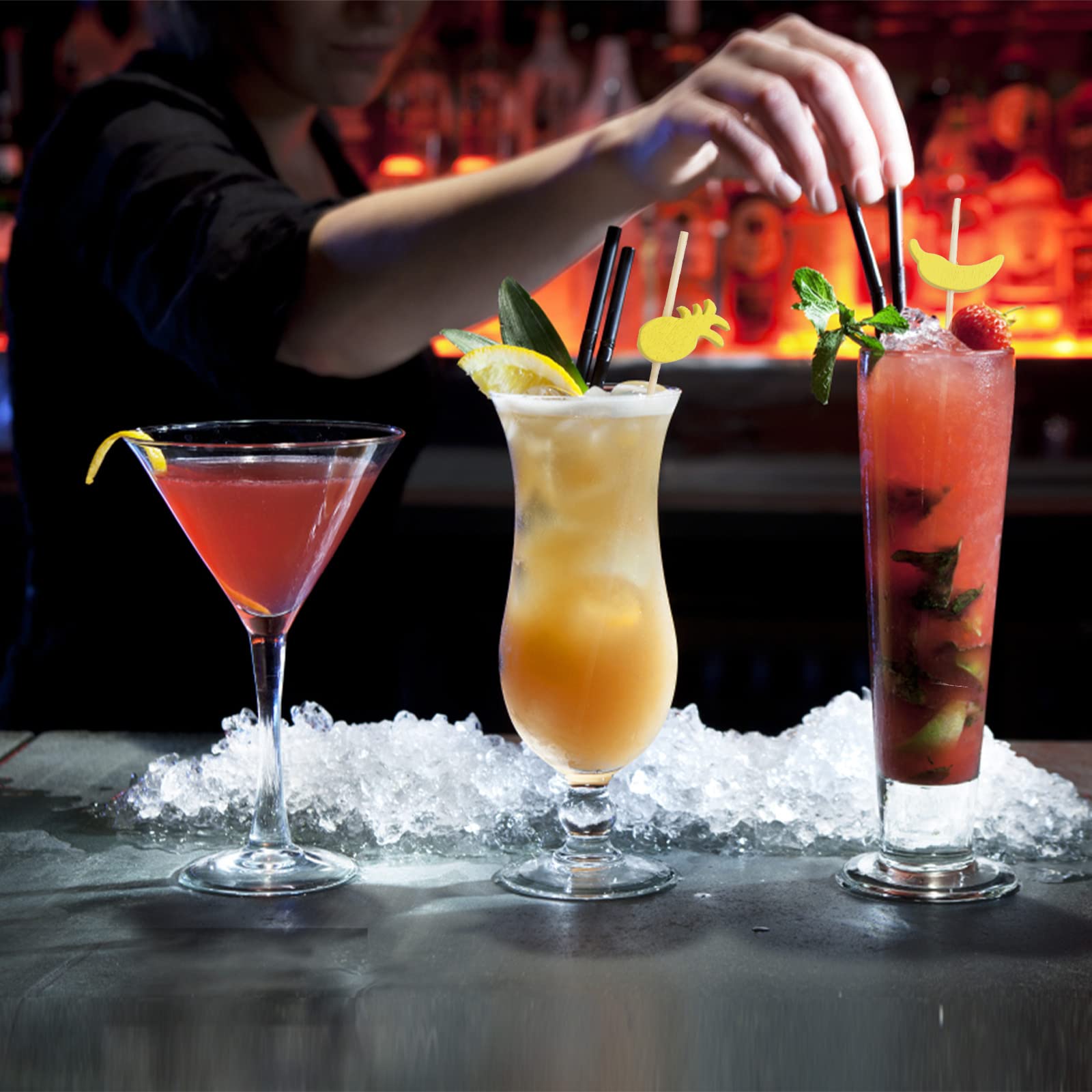 ALINK 200 Spiedini Da Cocktail In Legno Naturale Con Perla Acrilica Dorata, Stuzzicadenti, Cocktail Pick, Bastoncini Per Bar, Barbecue, Snack Alla Frutta, Antipasti (12 Cm) (colorati