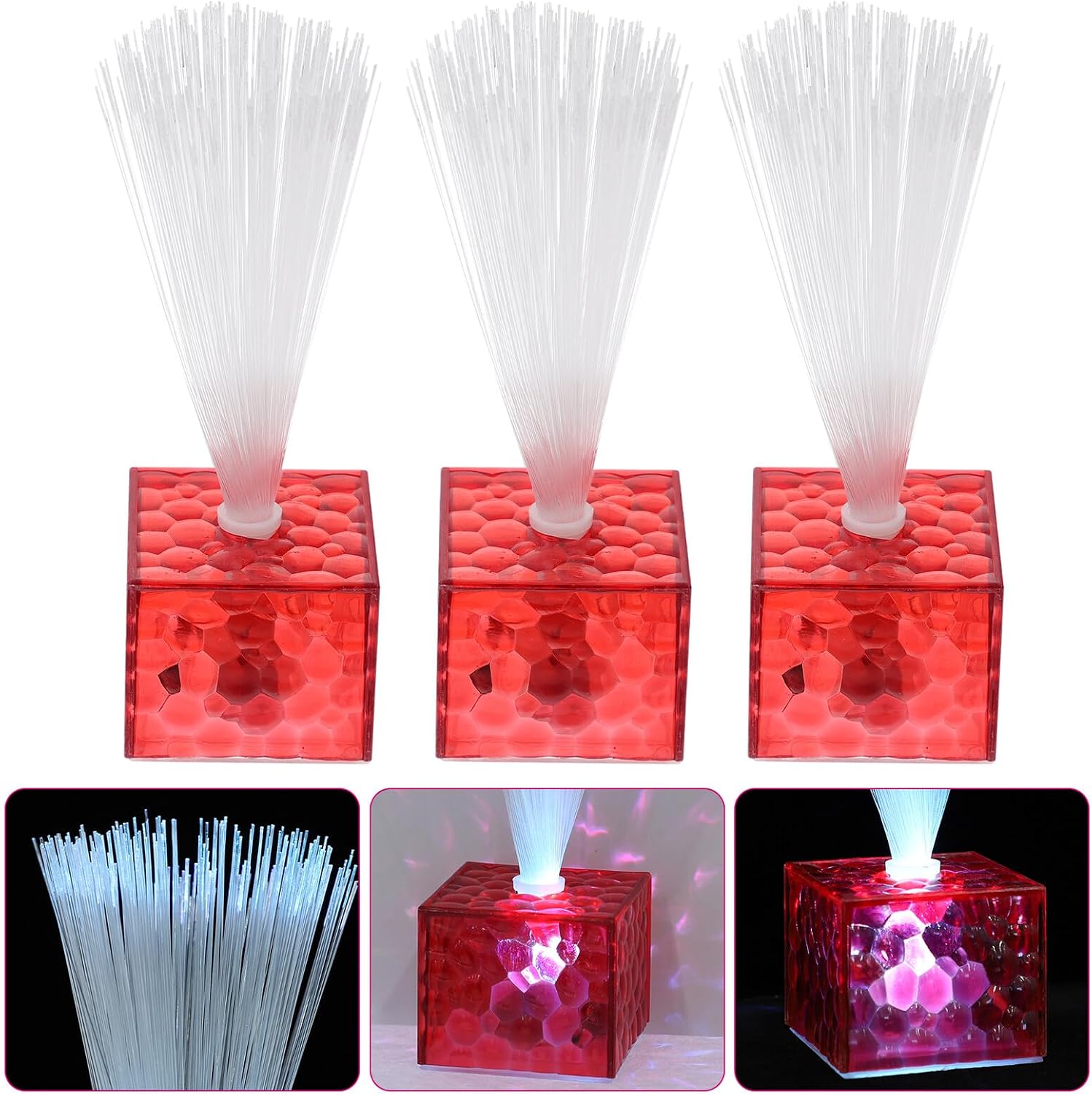 Uonlytech 6Pcs LED Fiber Optic Lights Battery Powered for Wedding Centerpieces Party Decorations with Mini Fiber Light Sticks