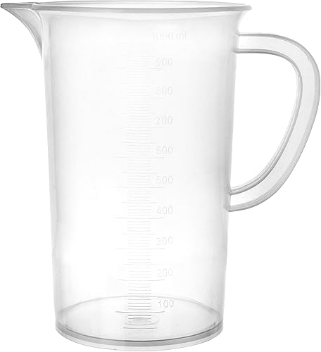 EISCO Jarra de plástico, 33.8 fl oz (1L) - Graduaciones moldeadas - Polipropileno resistente a químicos y autoclavable - Jarra de medición