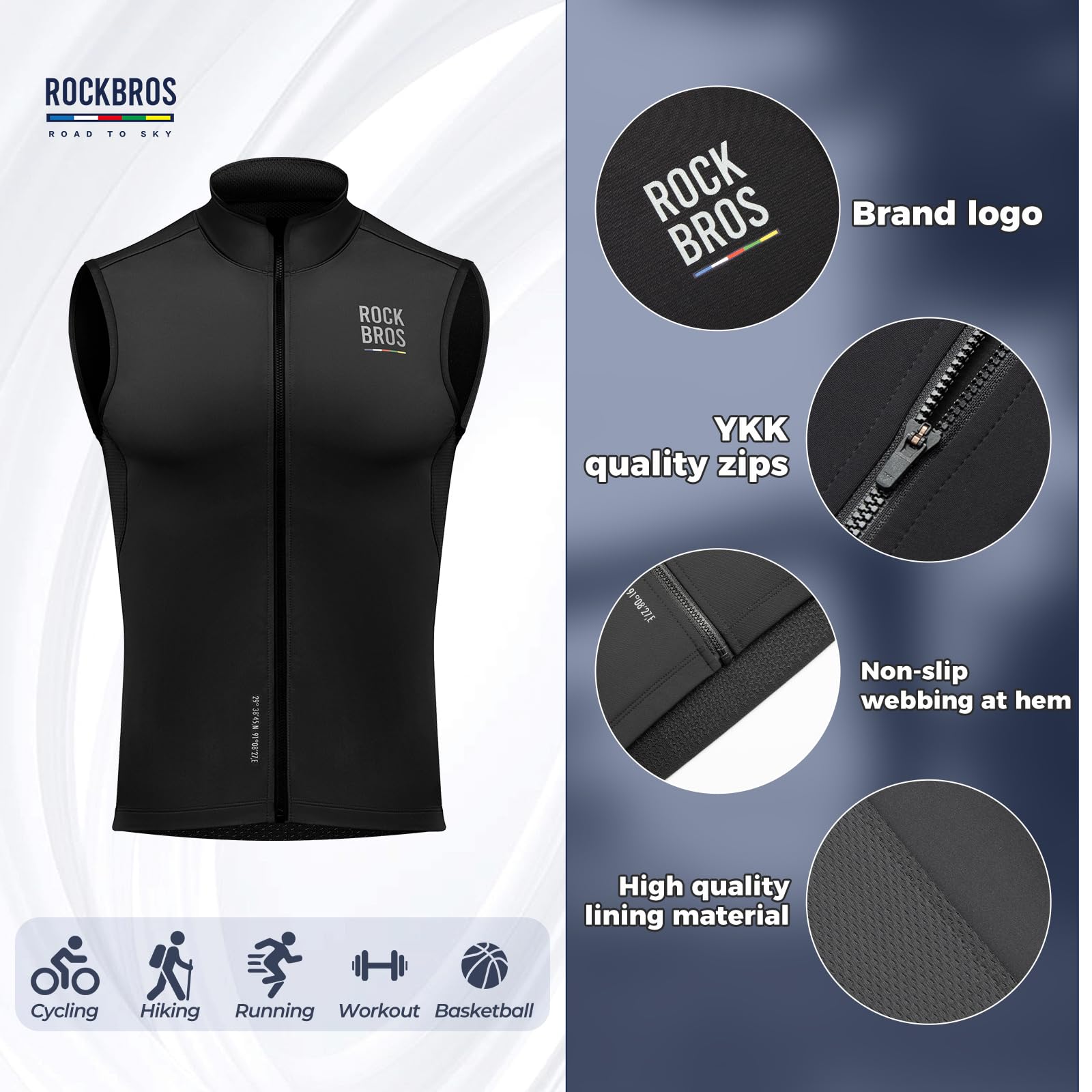 ROCKBROS Road to Sky Chaleco Cortavientos Ciclismo para Hombre Mujeres Chaqueta sin Mangas Otoño para Ciclismo Running Aire Libre
